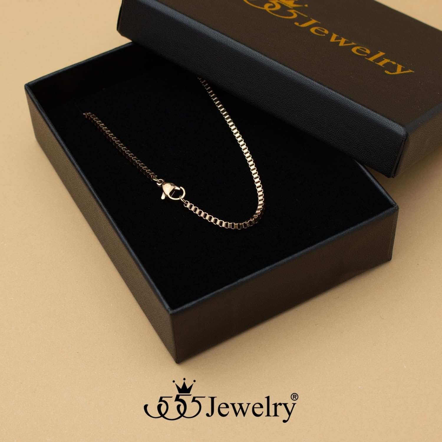 image:image555Jewelry 25mm Stainless Steel Box Chain Necklace for Men amp Women 1628 InchSquare Box Chain Rose Gold