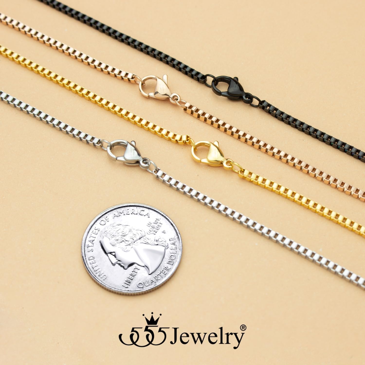 image:image555Jewelry 25mm Stainless Steel Box Chain Necklace for Men amp Women 1628 InchSquare Box Chain Silver