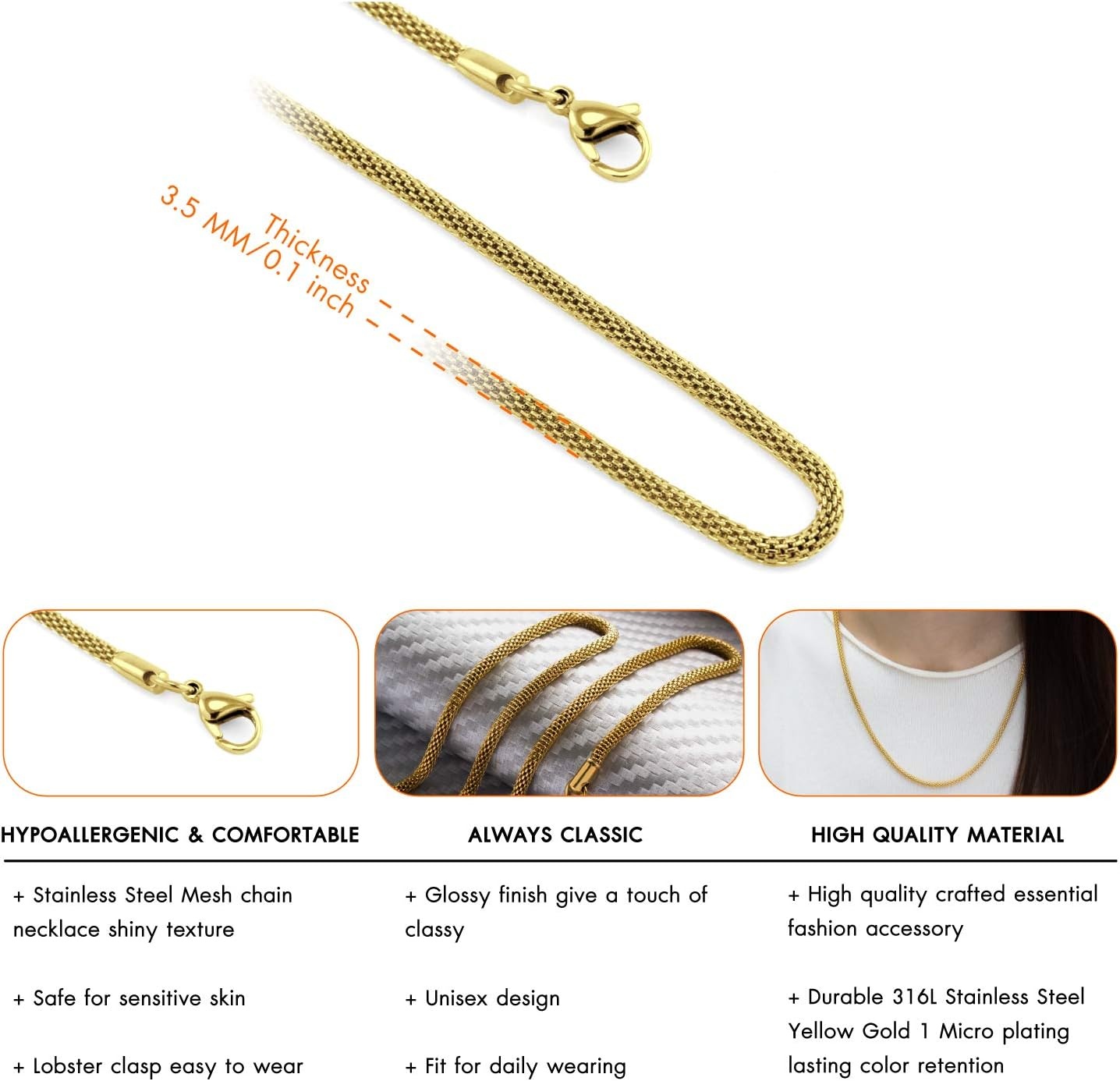 image:image555Jewelry 33mm Stainless Steel Mesh Necklace for Women amp Men Available in 1622Gold