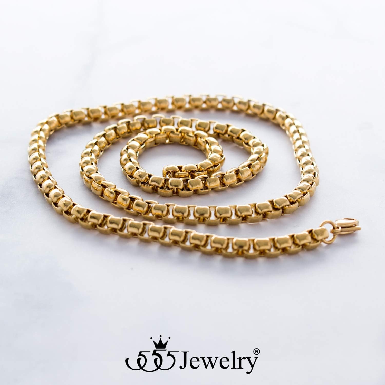 image:image555Jewelry 5mm Stainless Steel Box Chain Necklace for Men amp Women 1624 InchGold