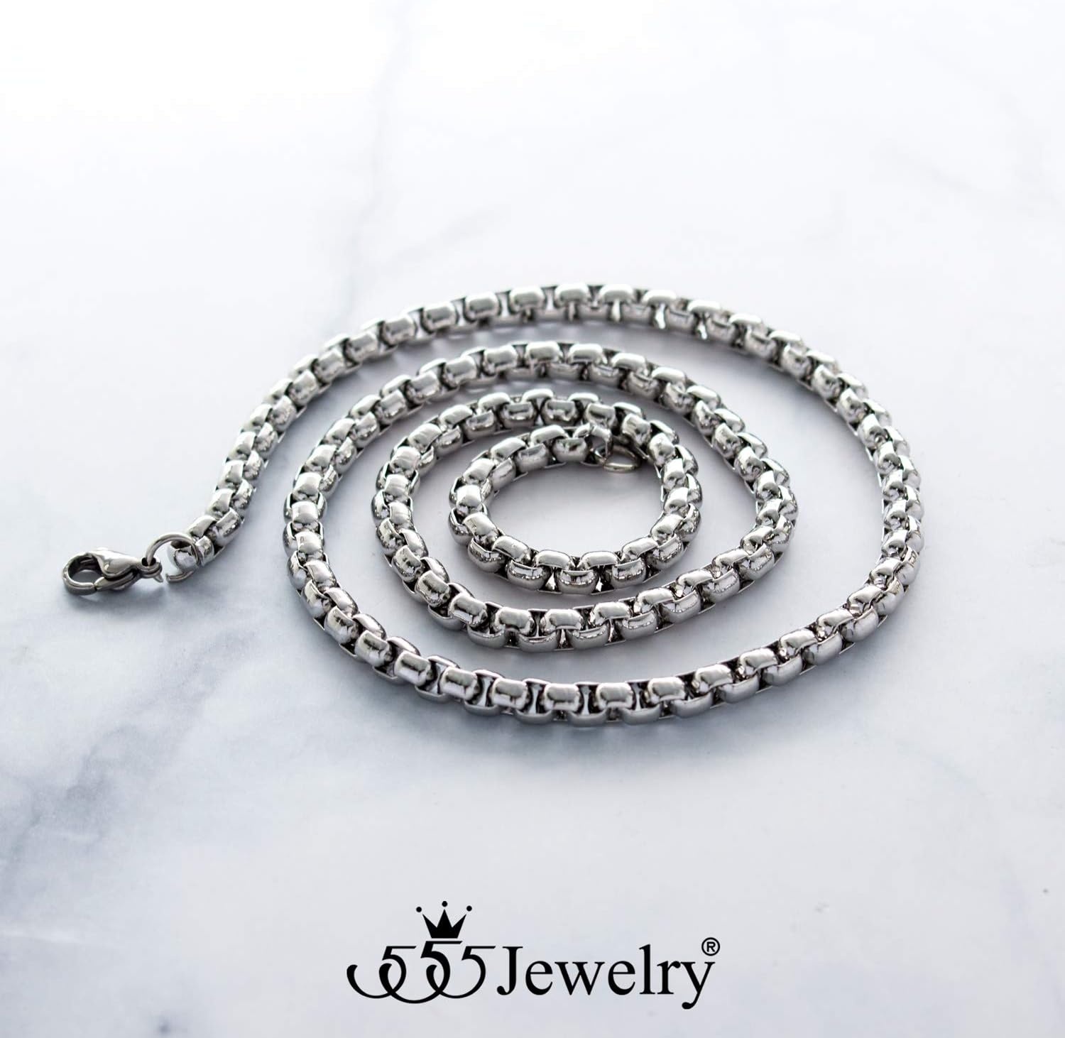 image:image555Jewelry 5mm Stainless Steel Box Chain Necklace for Men amp Women 1624 InchSilver