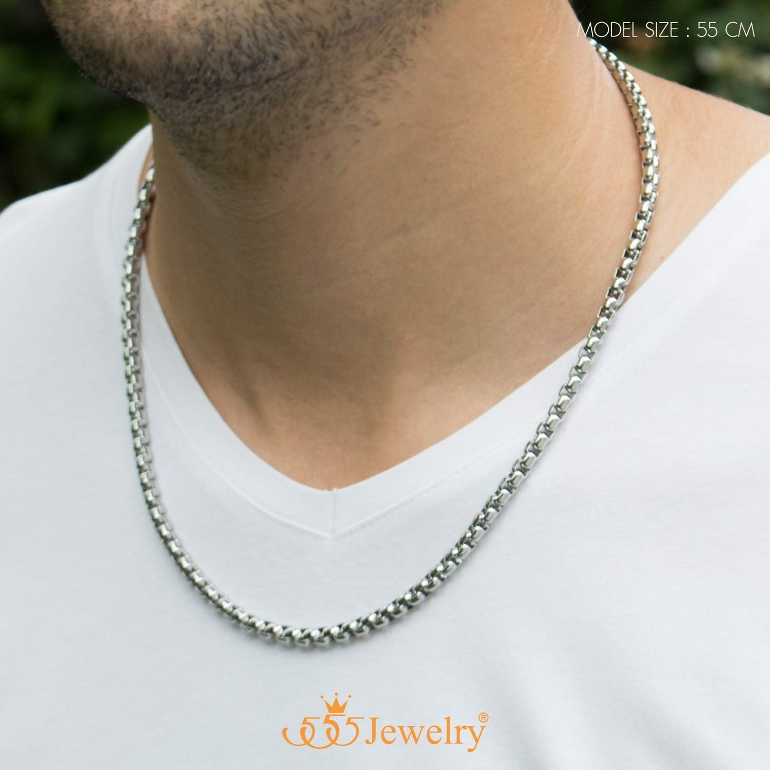 image:image555Jewelry 5mm Stainless Steel Box Chain Necklace for Men amp Women 1624 InchSilver