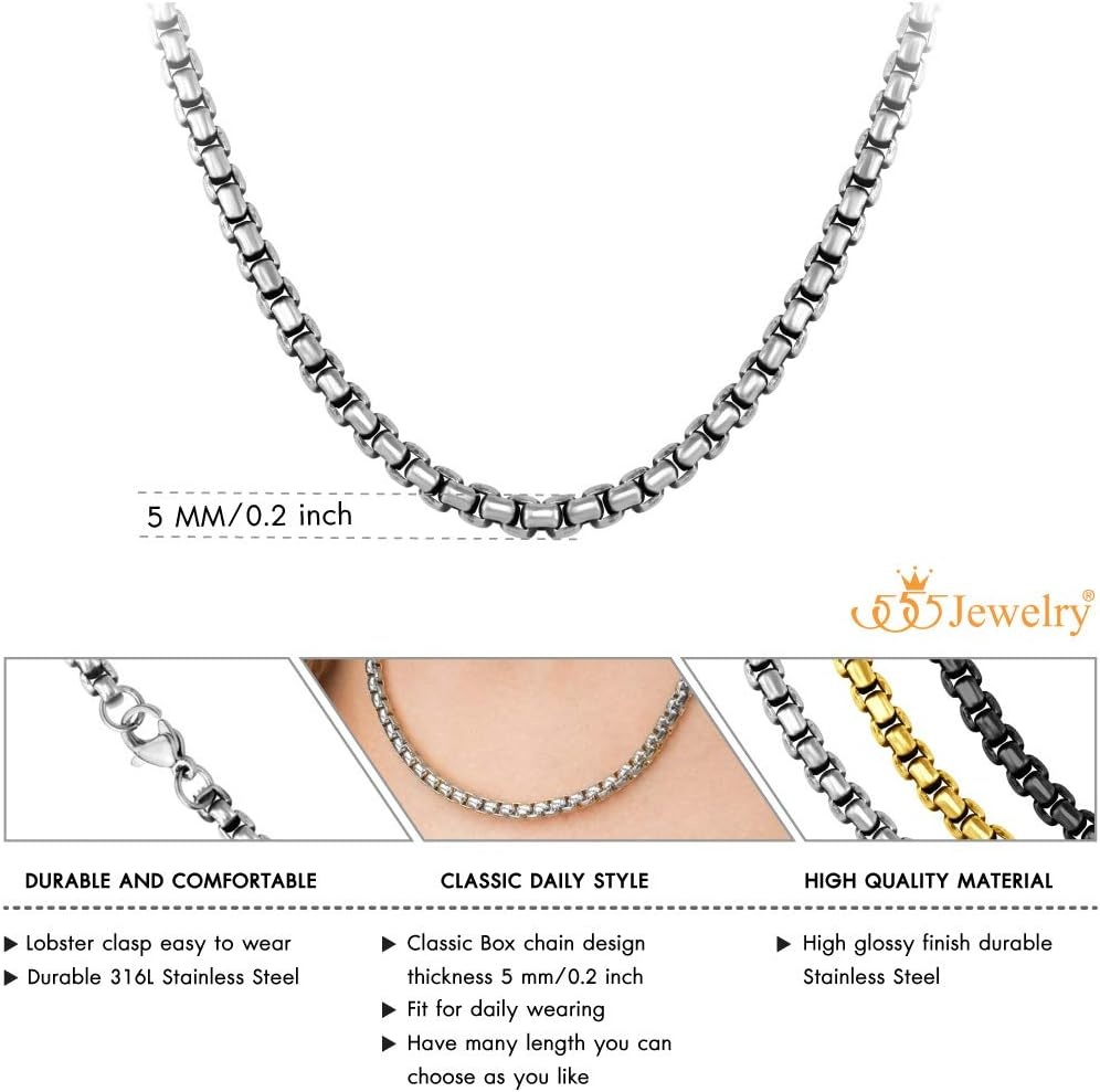 image:image555Jewelry 5mm Stainless Steel Box Chain Necklace for Men amp Women 1624 InchSilver