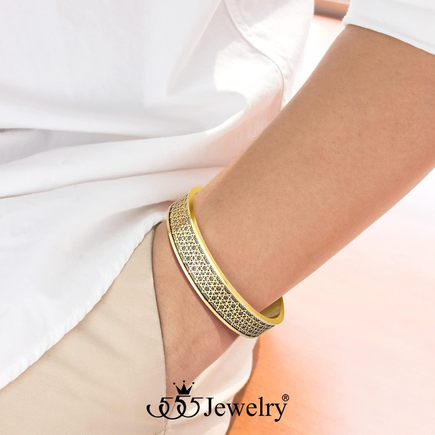 image:image555Jewelry Exclusive Stainless Steel Star of David Open Cuff Bangle Bracelet for MenGoldSilver