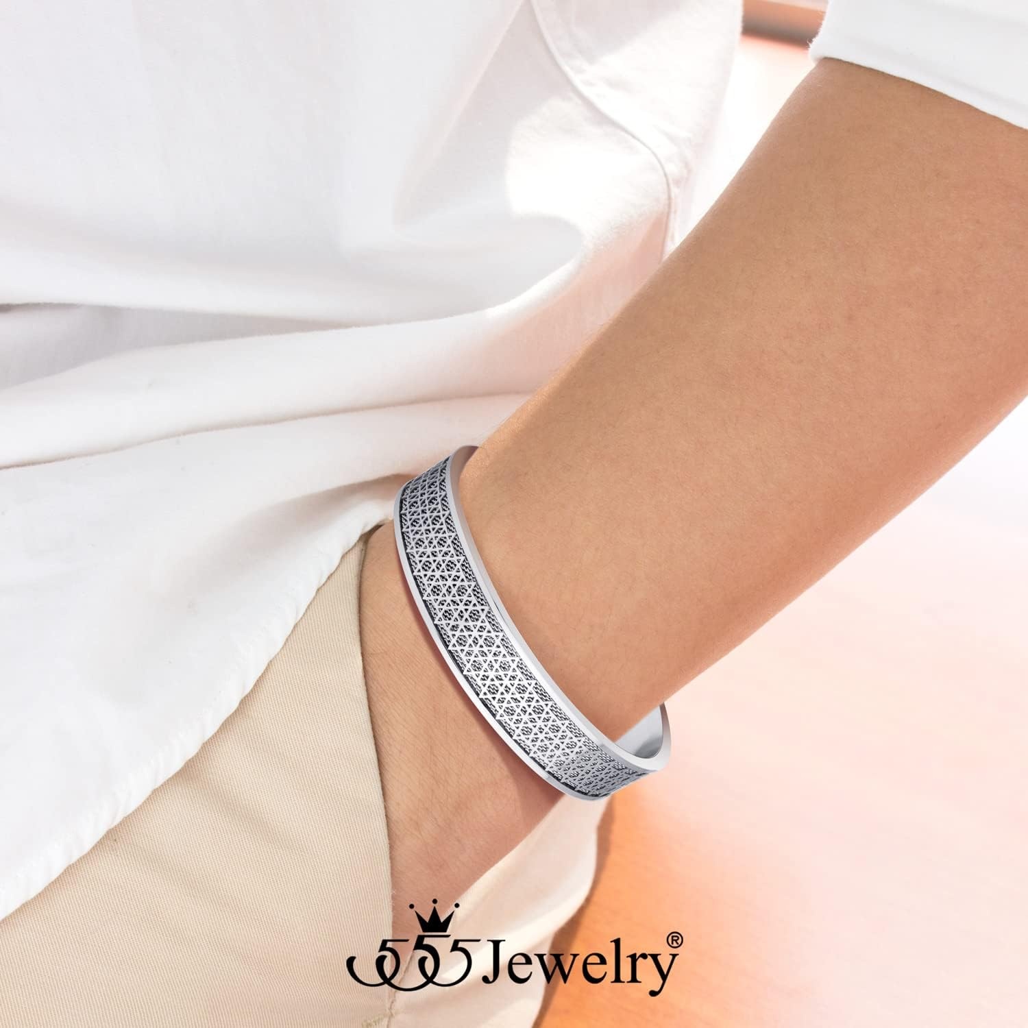 image:image555Jewelry Exclusive Stainless Steel Star of David Open Cuff Bangle Bracelet for MenSilver