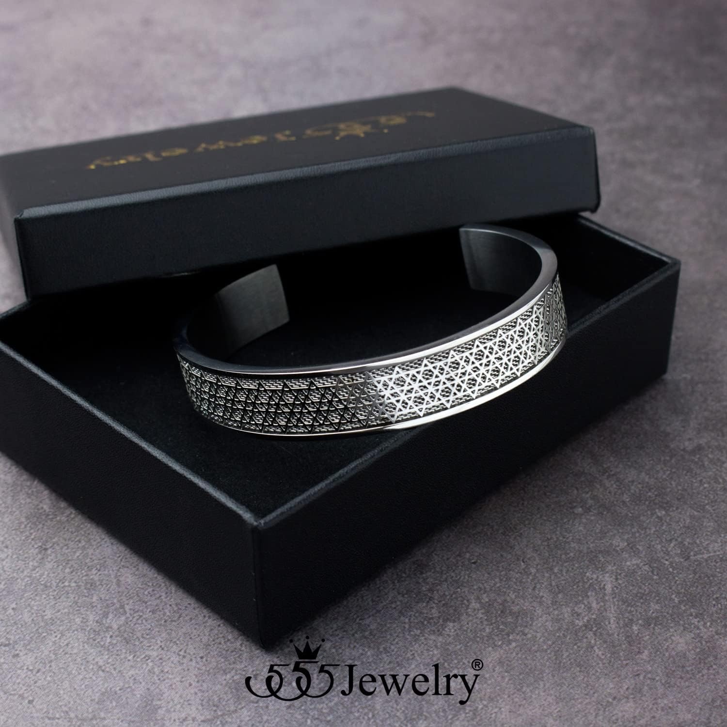 image:image555Jewelry Exclusive Stainless Steel Star of David Open Cuff Bangle Bracelet for MenSilver