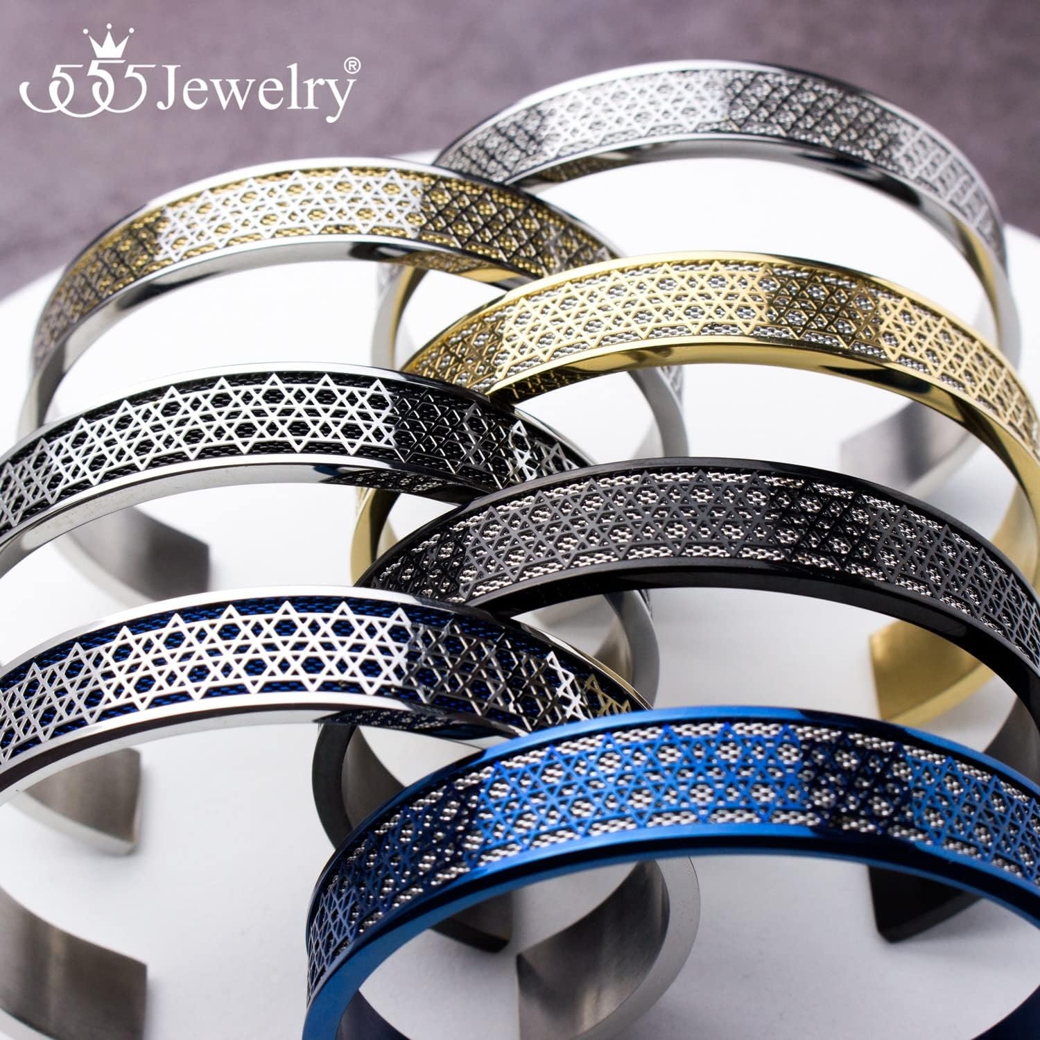 image:image555Jewelry Exclusive Stainless Steel Star of David Open Cuff Bangle Bracelet for MenSilver