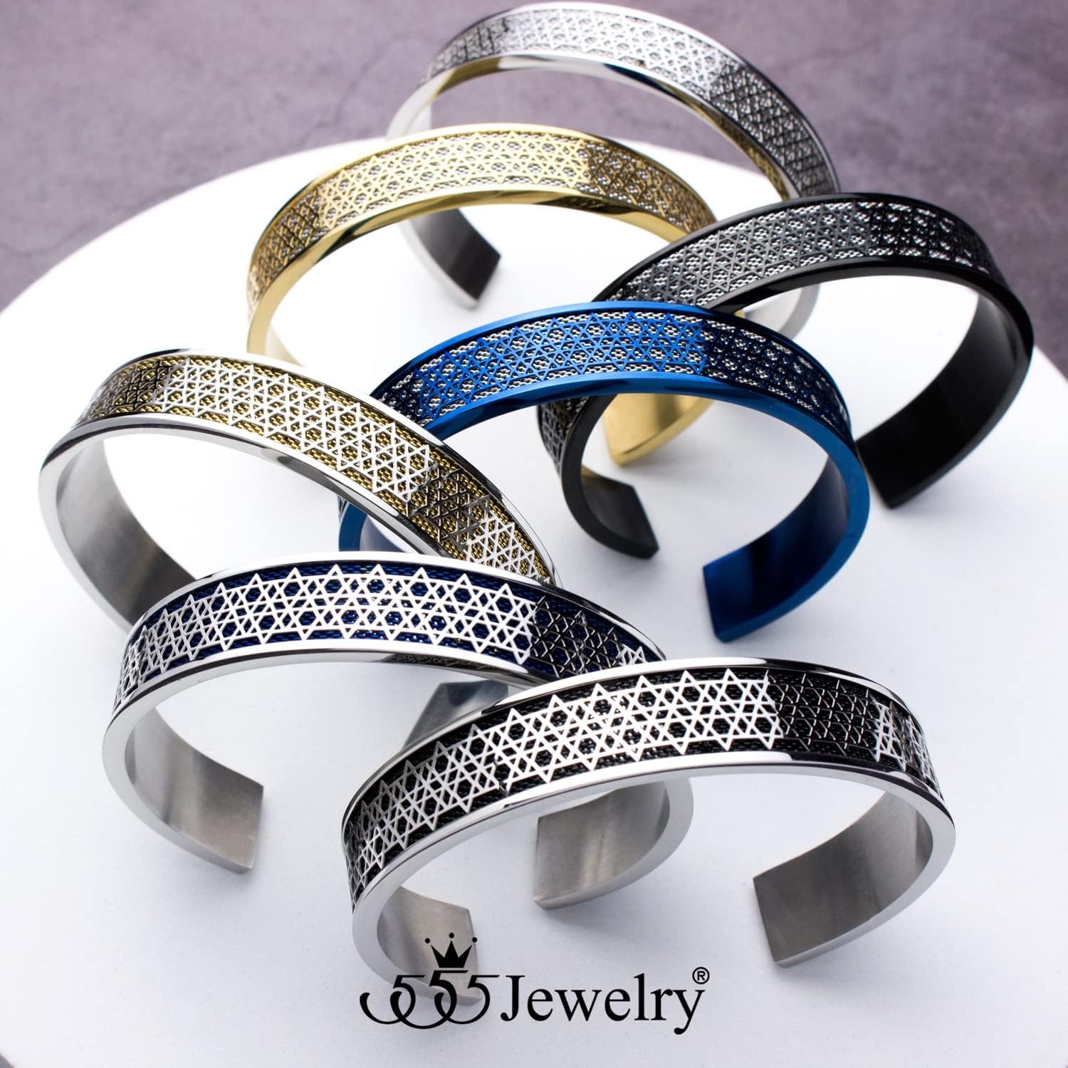 image:image555Jewelry Exclusive Stainless Steel Star of David Open Cuff Bangle Bracelet for MenSilver
