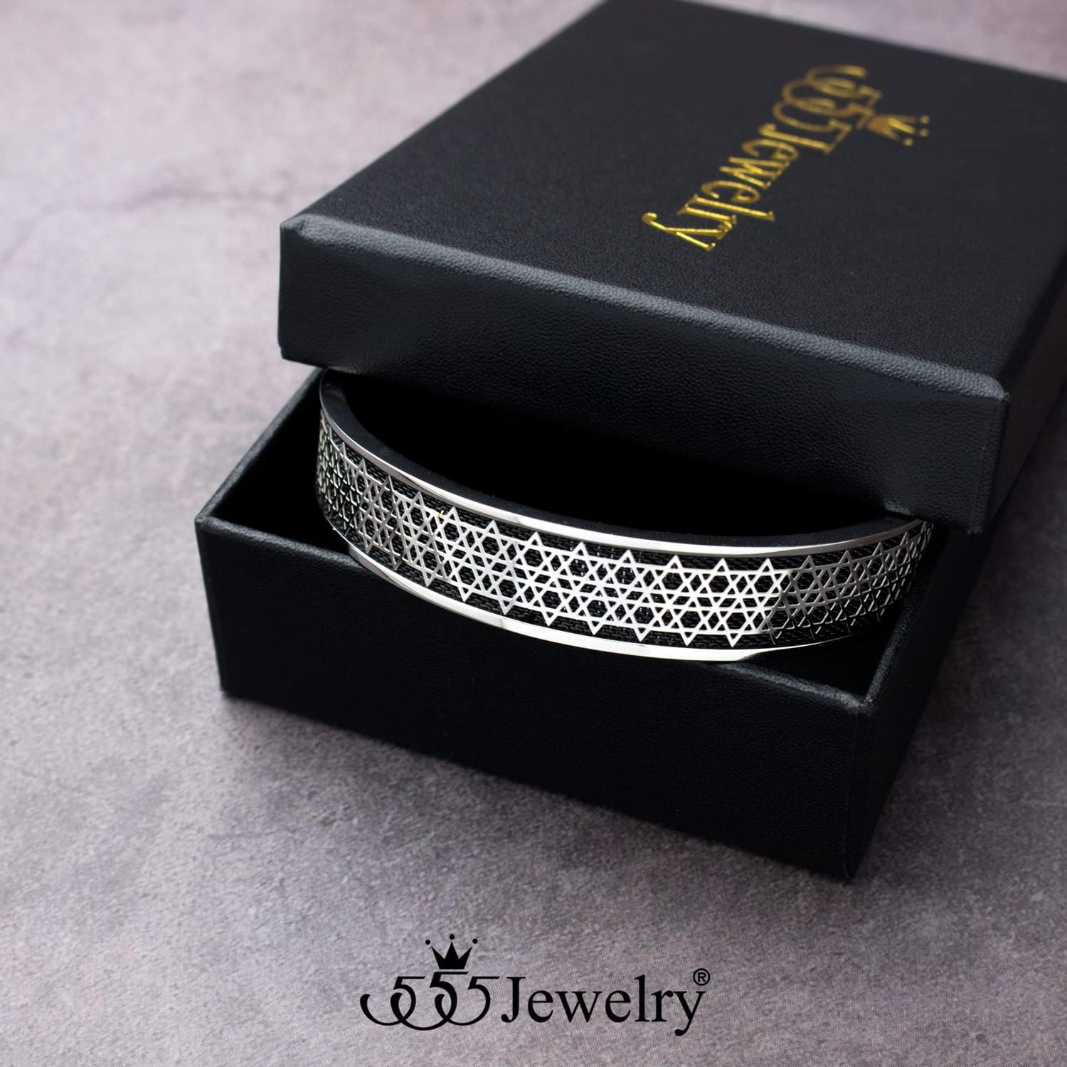 image:image555Jewelry Exclusive Stainless Steel Star of David Open Cuff Bangle Bracelet for MenSilverBlack