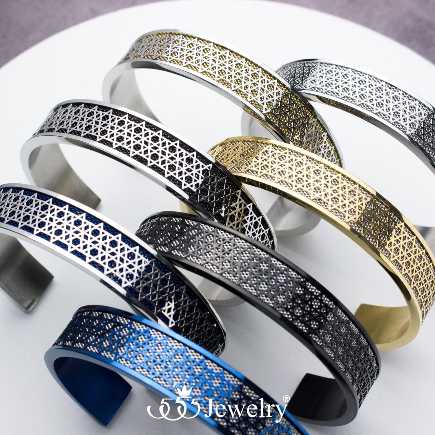 image:image555Jewelry Exclusive Stainless Steel Star of David Open Cuff Bangle Bracelet for MenSilverBlack