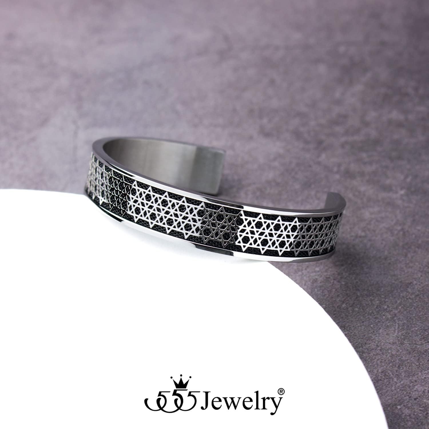 image:image555Jewelry Exclusive Stainless Steel Star of David Open Cuff Bangle Bracelet for MenSilverBlack