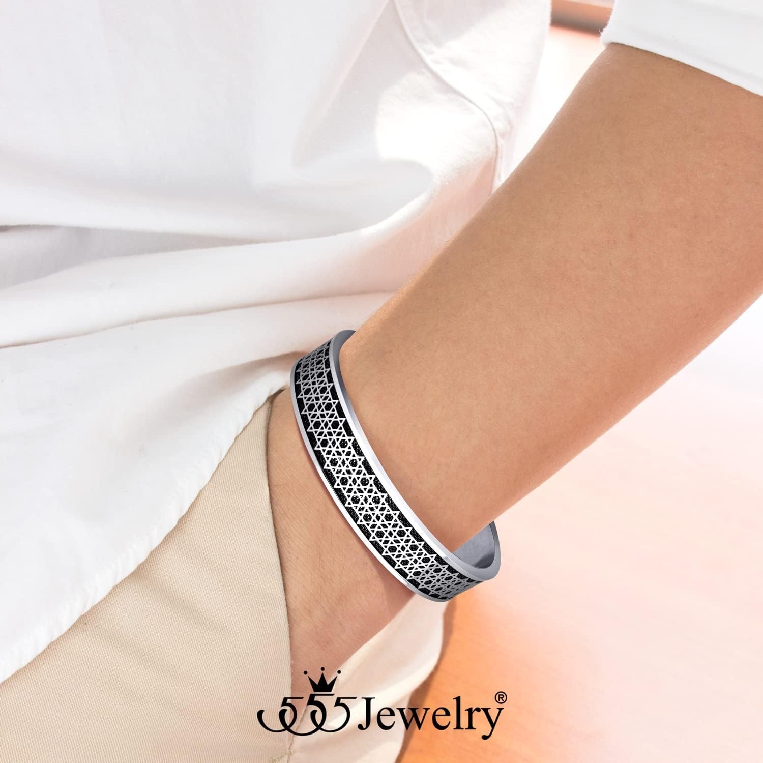 image:image555Jewelry Exclusive Stainless Steel Star of David Open Cuff Bangle Bracelet for MenSilverBlack
