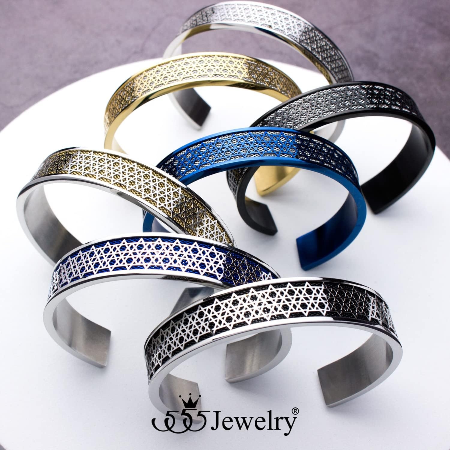 image:image555Jewelry Exclusive Stainless Steel Star of David Open Cuff Bangle Bracelet for MenSilverBlue