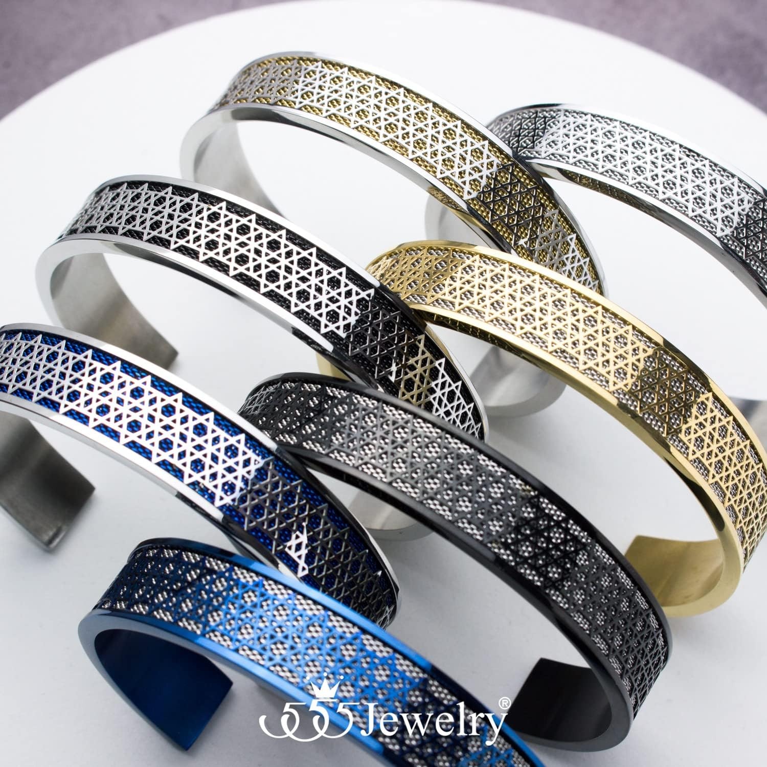 image:image555Jewelry Exclusive Stainless Steel Star of David Open Cuff Bangle Bracelet for MenSilverBlue