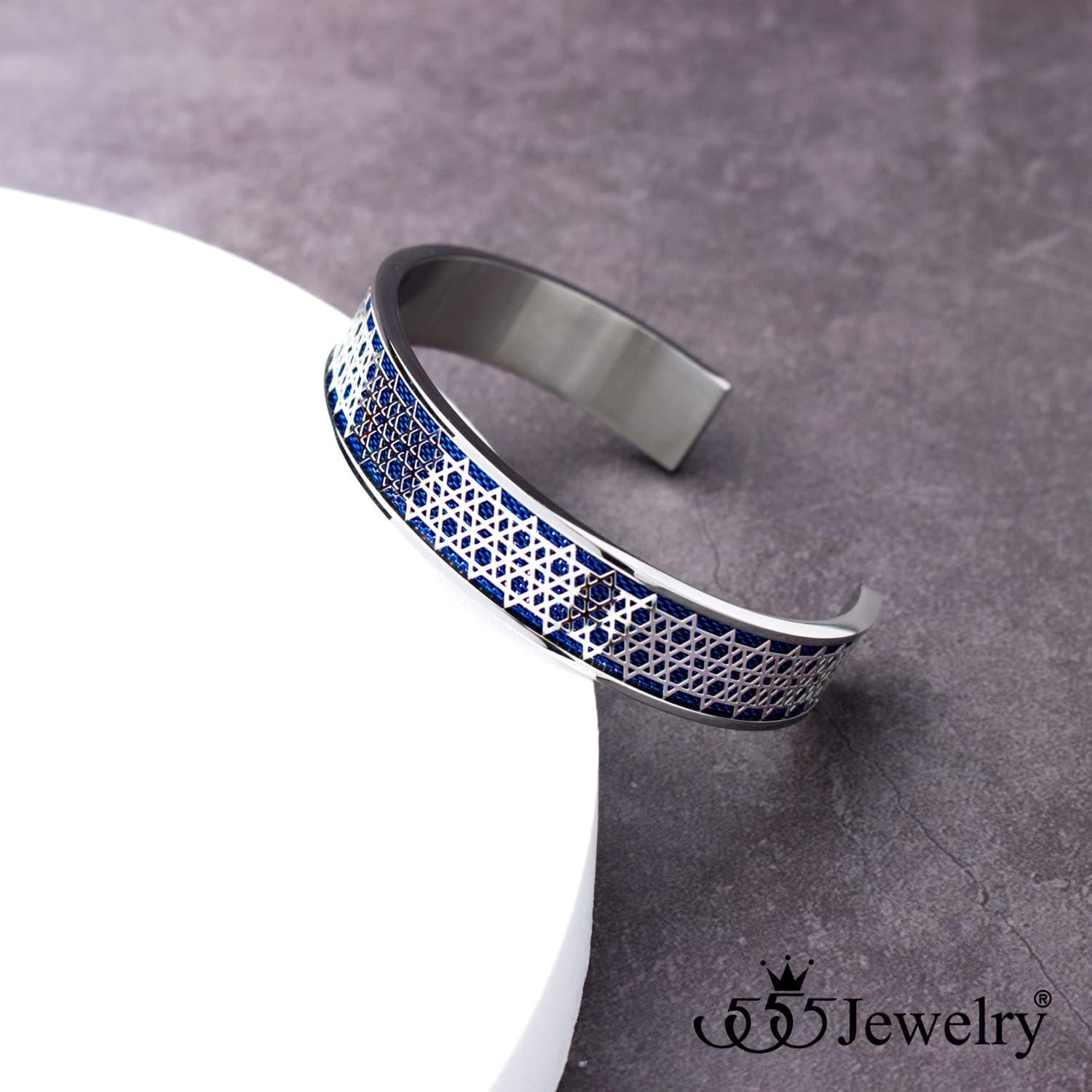 image:image555Jewelry Exclusive Stainless Steel Star of David Open Cuff Bangle Bracelet for MenSilverBlue