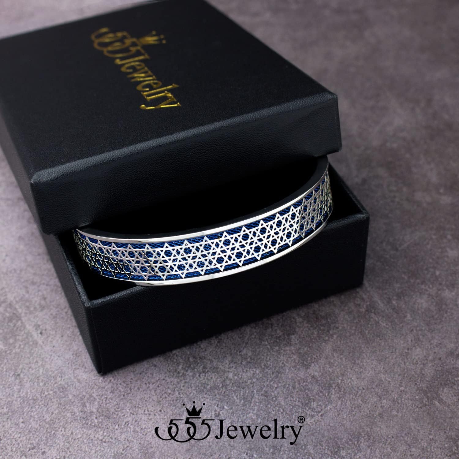 image:image555Jewelry Exclusive Stainless Steel Star of David Open Cuff Bangle Bracelet for MenSilverBlue