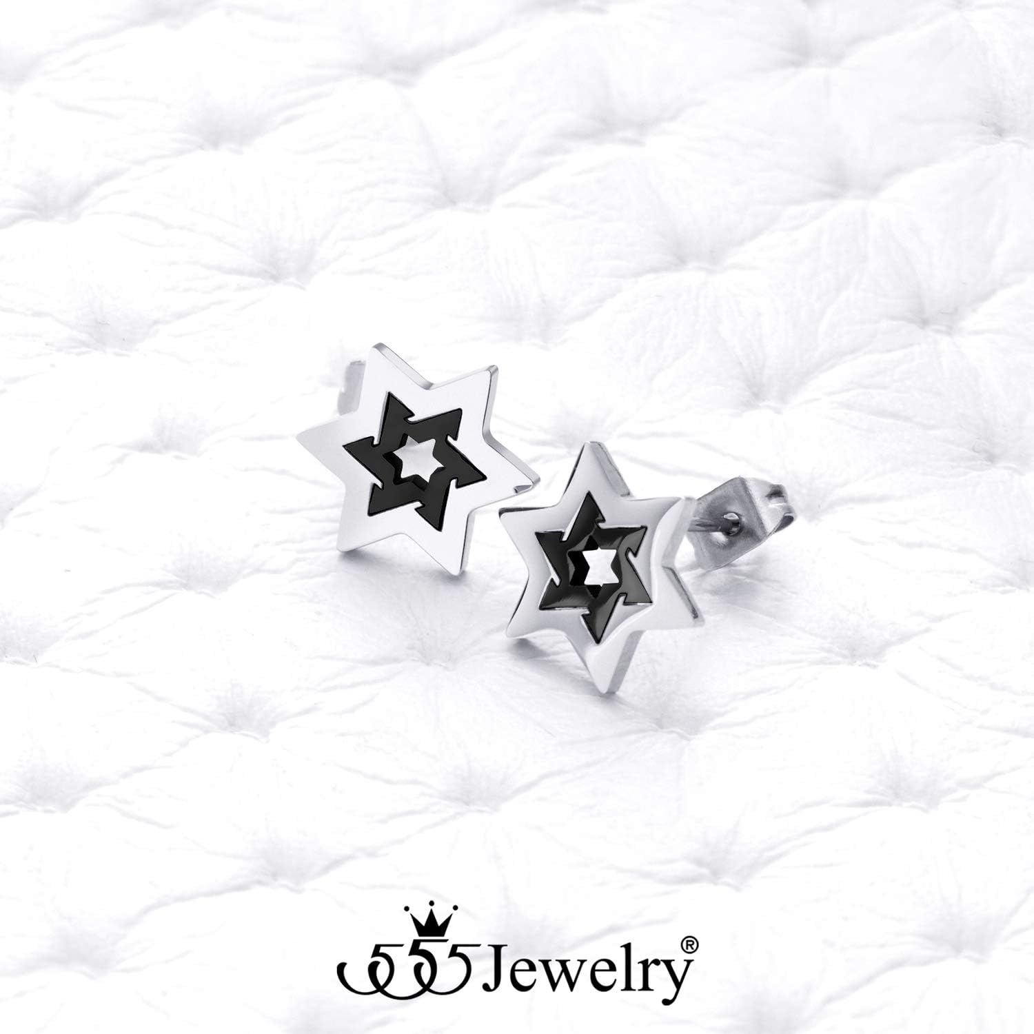 image:image555Jewelry Hypoallergenic Stainless Steel Star of David Stud Earrings for Women amp LadiesSilver Black