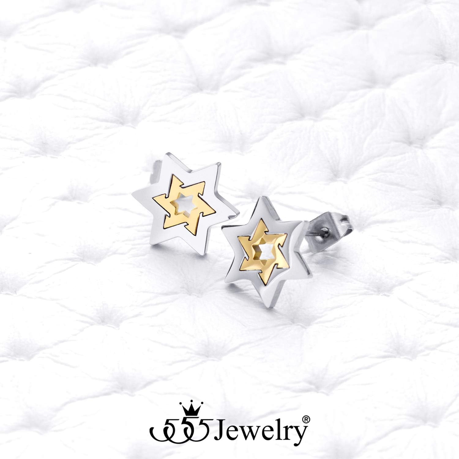 image:image555Jewelry Hypoallergenic Stainless Steel Star of David Stud Earrings for Women amp LadiesSilver Gold