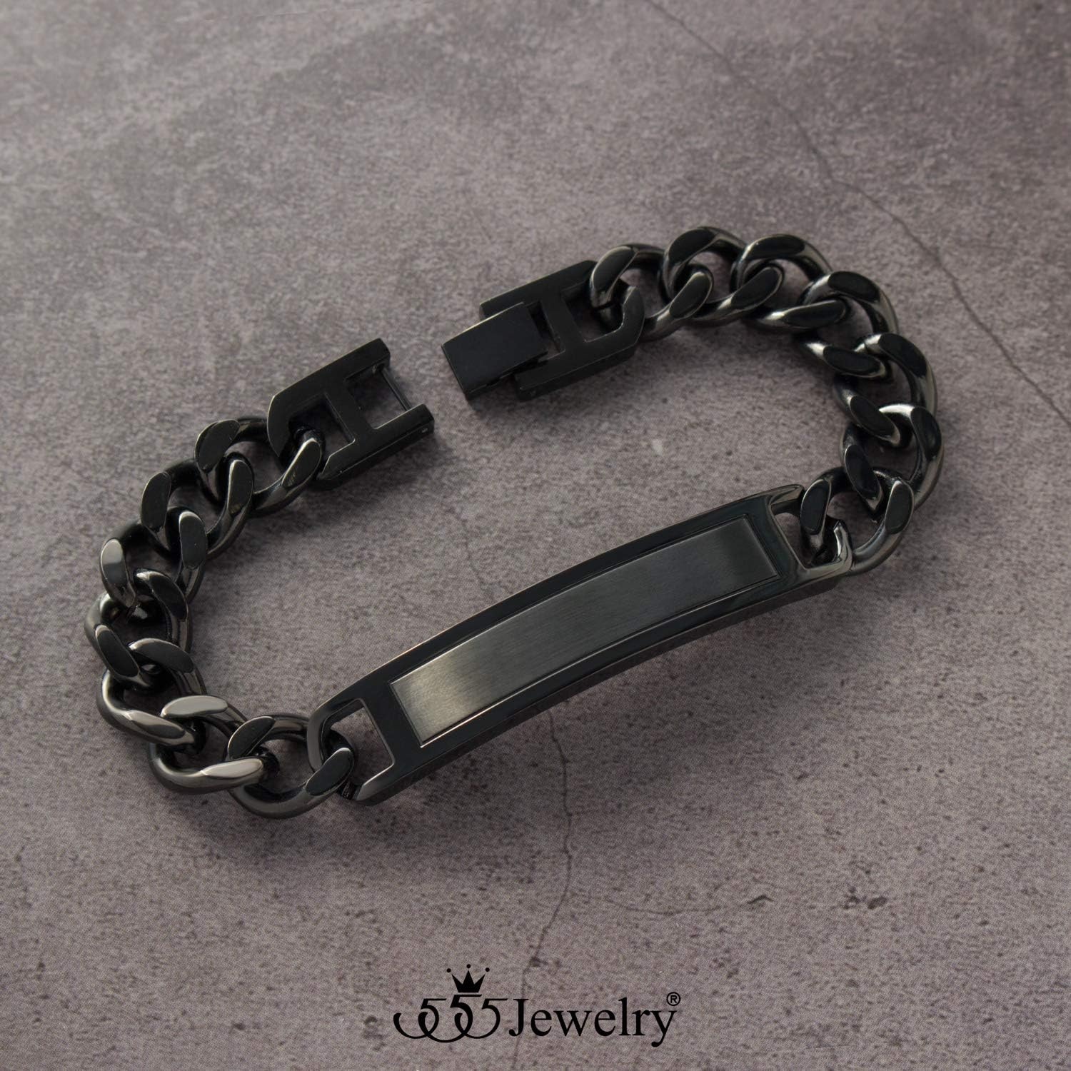 image:image555Jewelry Mens Stainless Steel Bar Plate Tag Cuban Link Curb Chain BraceletBlack