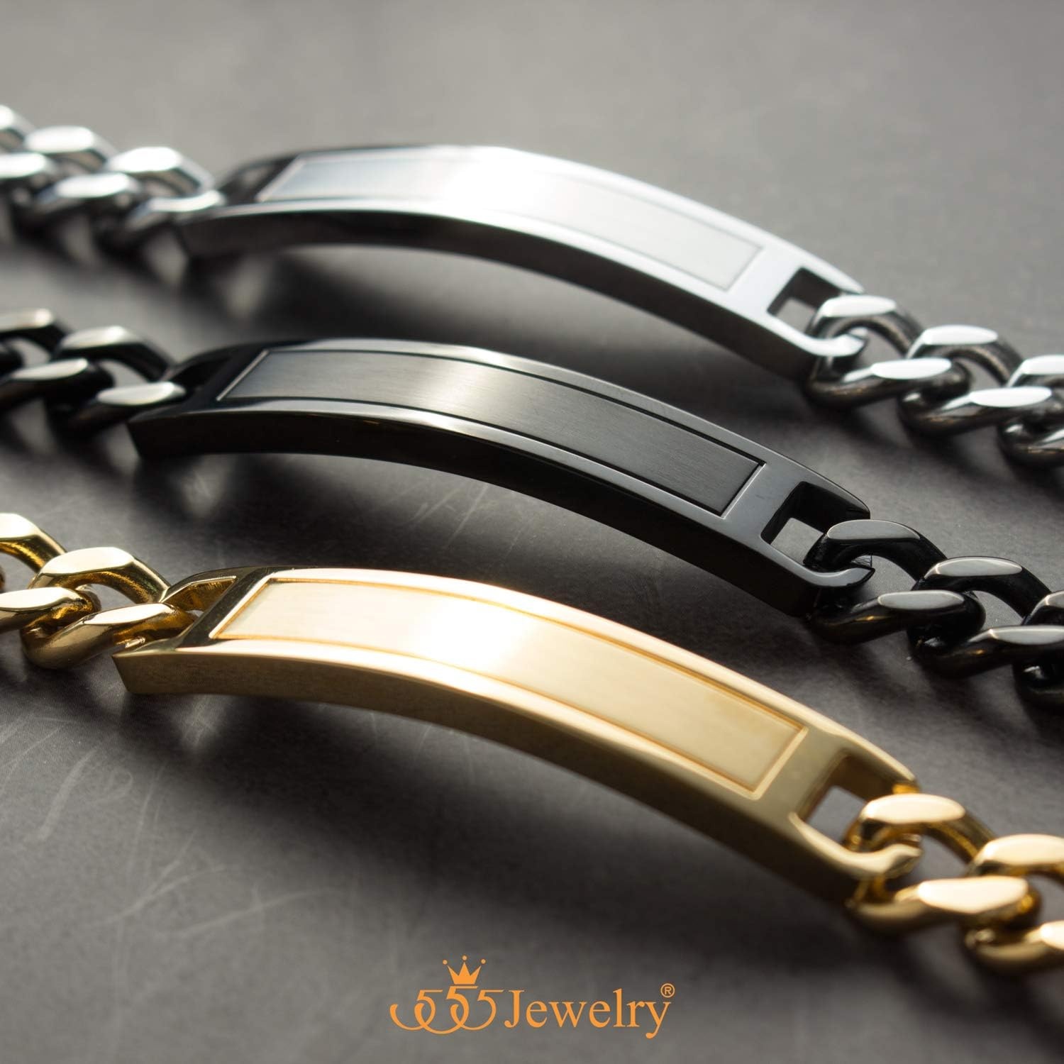 image:image555Jewelry Mens Stainless Steel Bar Plate Tag Cuban Link Curb Chain BraceletBlack