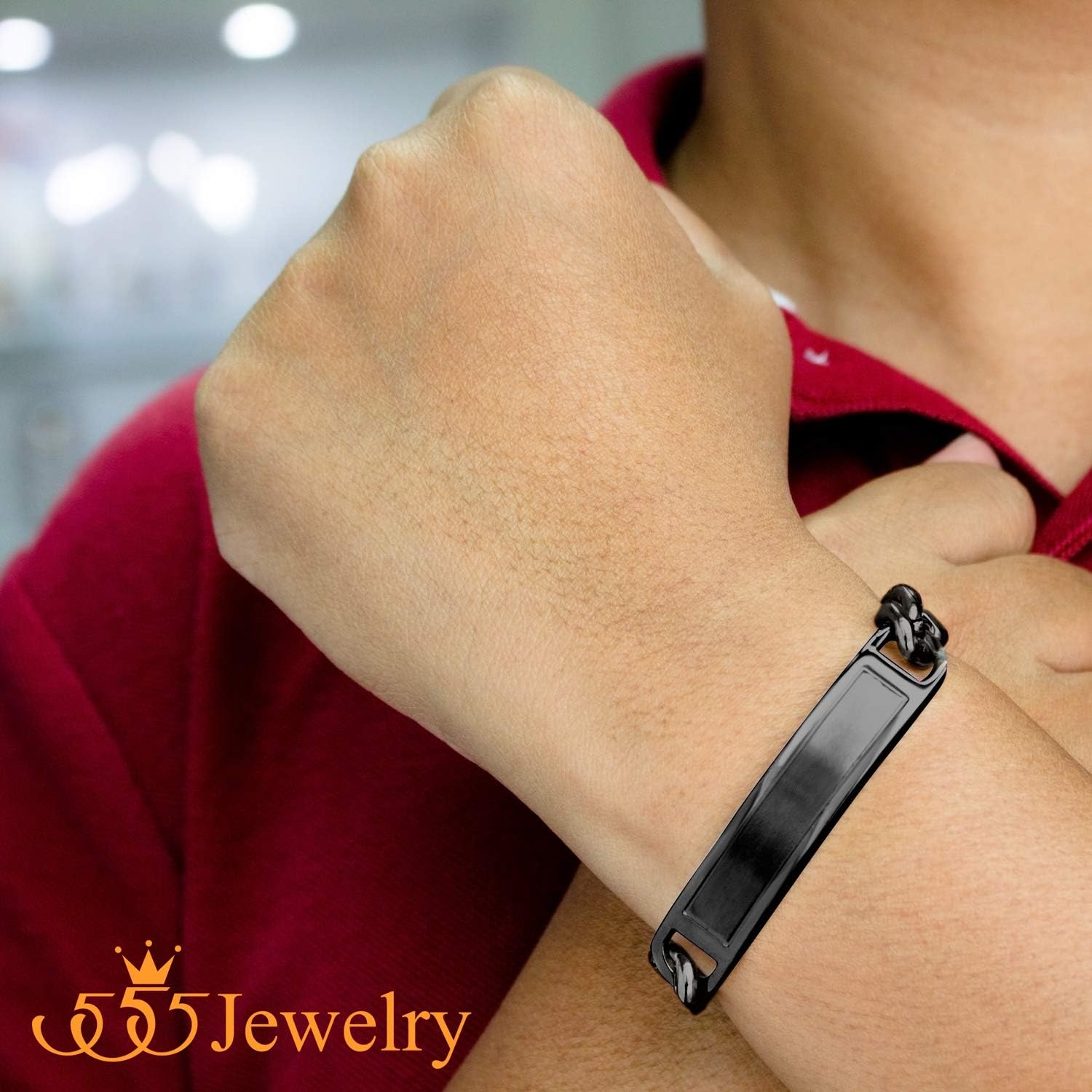 image:image555Jewelry Mens Stainless Steel Bar Plate Tag Cuban Link Curb Chain BraceletBlack