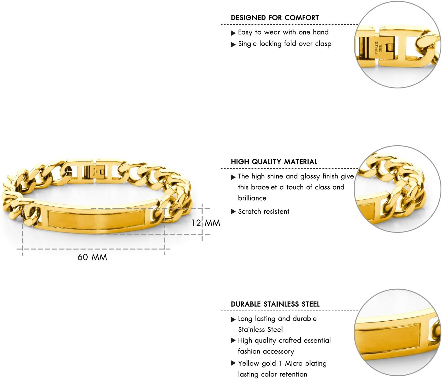 image:image555Jewelry Mens Stainless Steel Bar Plate Tag Cuban Link Curb Chain BraceletYellow Gold