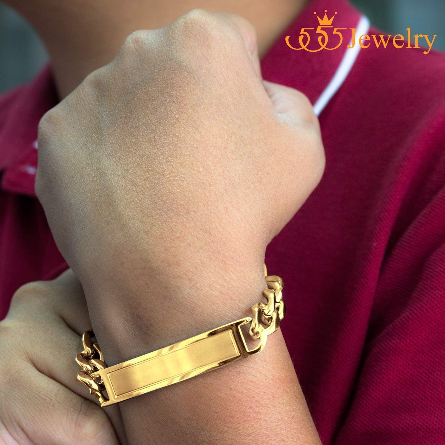 image:image555Jewelry Mens Stainless Steel Bar Plate Tag Cuban Link Curb Chain BraceletYellow Gold