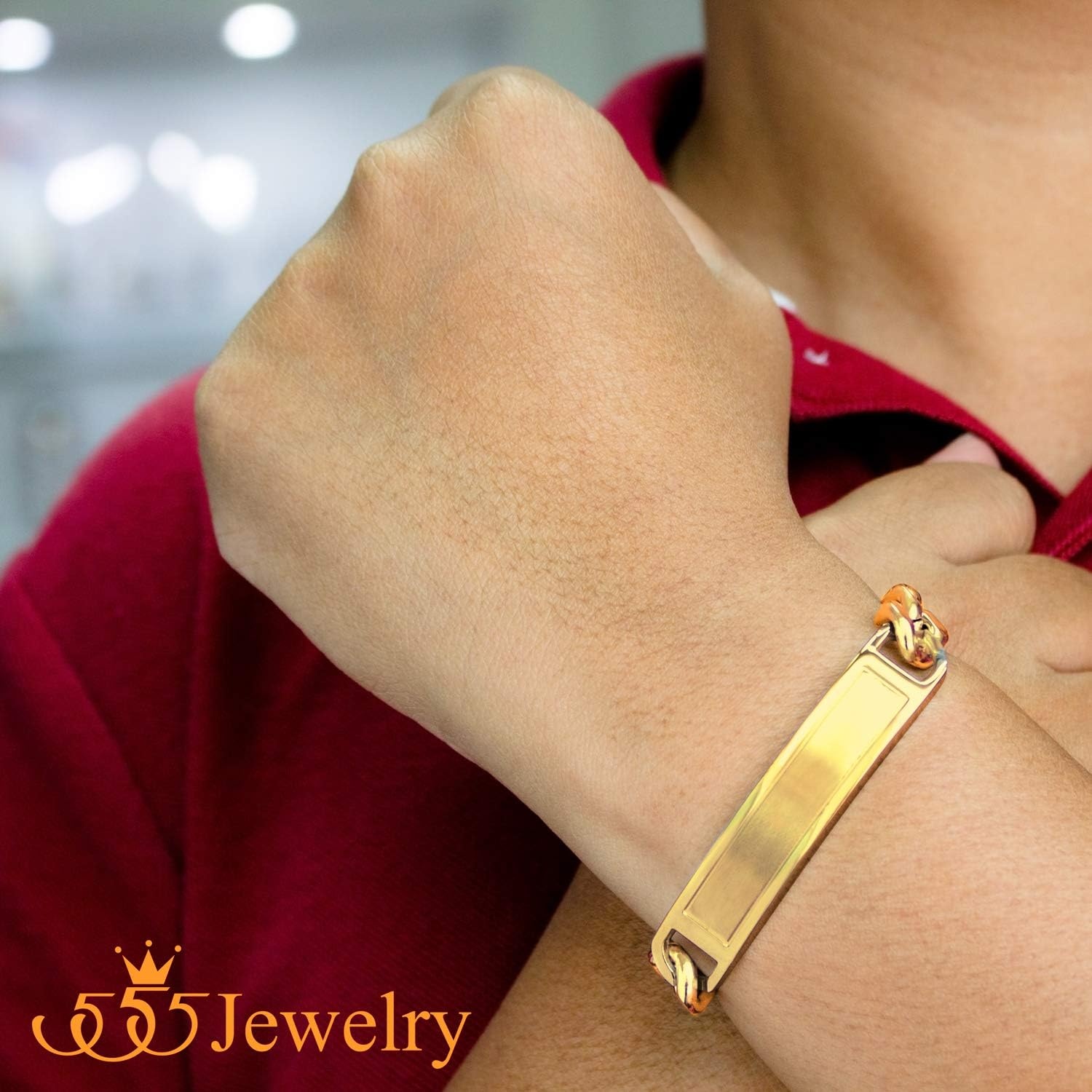 image:image555Jewelry Mens Stainless Steel Bar Plate Tag Cuban Link Curb Chain BraceletYellow Gold