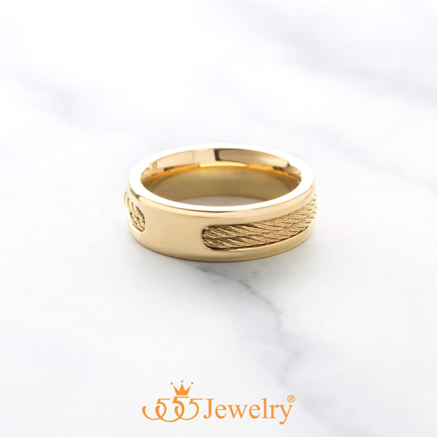 image:image555Jewelry Stainless Steel Double Twisted Cable Rows Inlay Ring Wedding Band for MenGold
