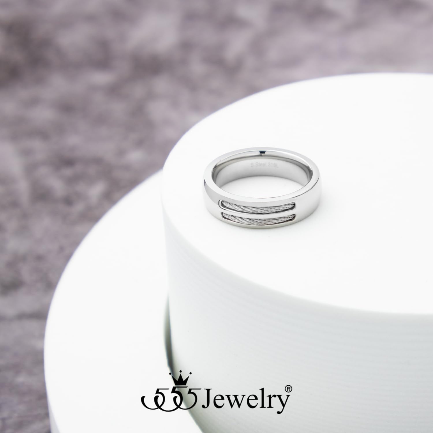 image:image555Jewelry Stainless Steel Double Twisted Cable Rows Inlay Ring Wedding Band for MenSilver Style 2