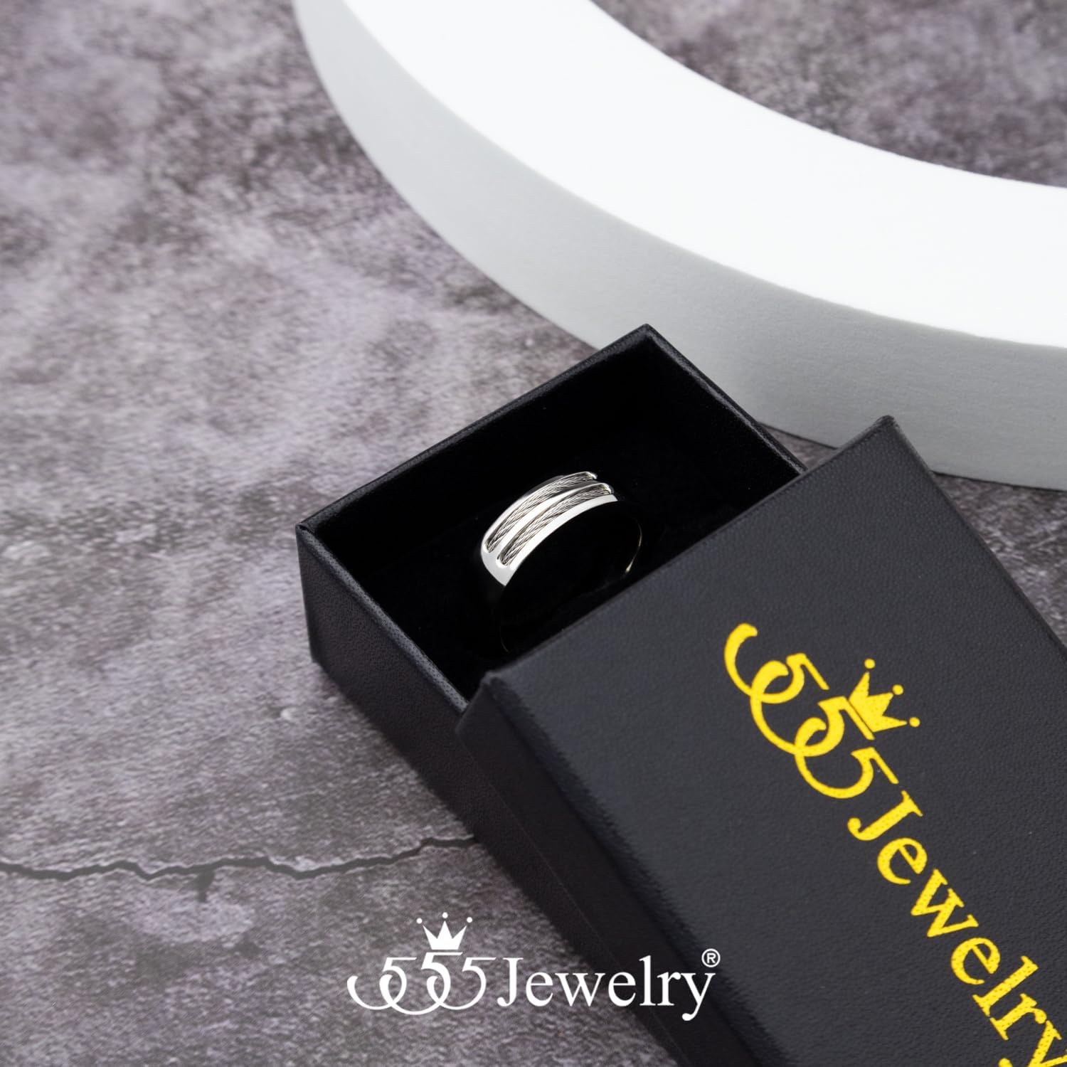 image:image555Jewelry Stainless Steel Double Twisted Cable Rows Inlay Ring Wedding Band for MenSilver Style 2