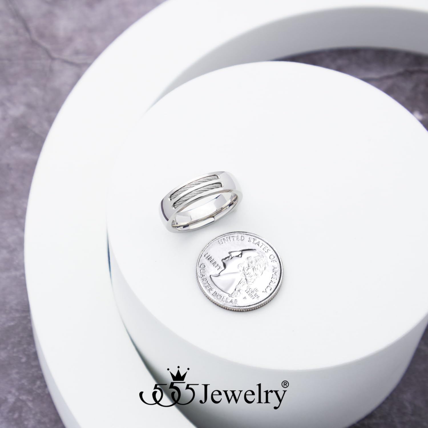 image:image555Jewelry Stainless Steel Double Twisted Cable Rows Inlay Ring Wedding Band for MenSilver Style 2
