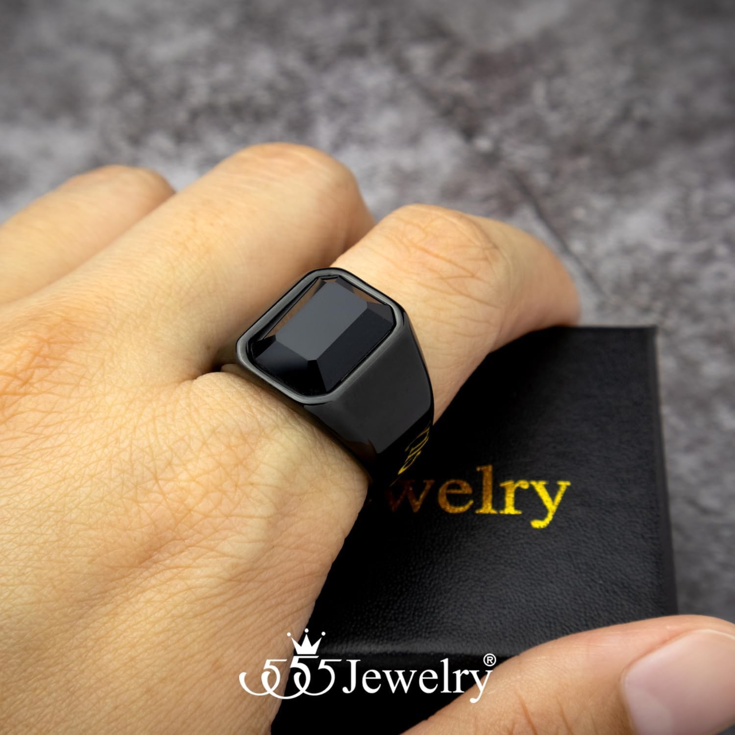 image:image555Jewelry Stainless Steel High Polish Plain Oval Black Onyx Signet Ring for MenBlack Black CZ