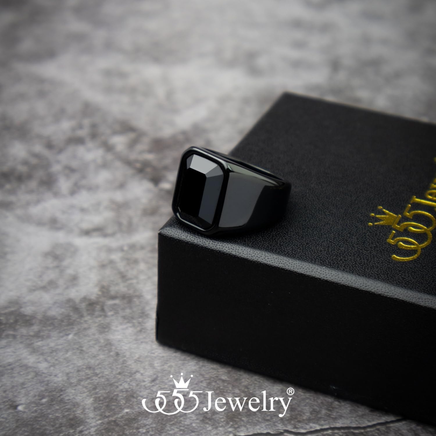 image:image555Jewelry Stainless Steel High Polish Plain Oval Black Onyx Signet Ring for MenBlack Black CZ