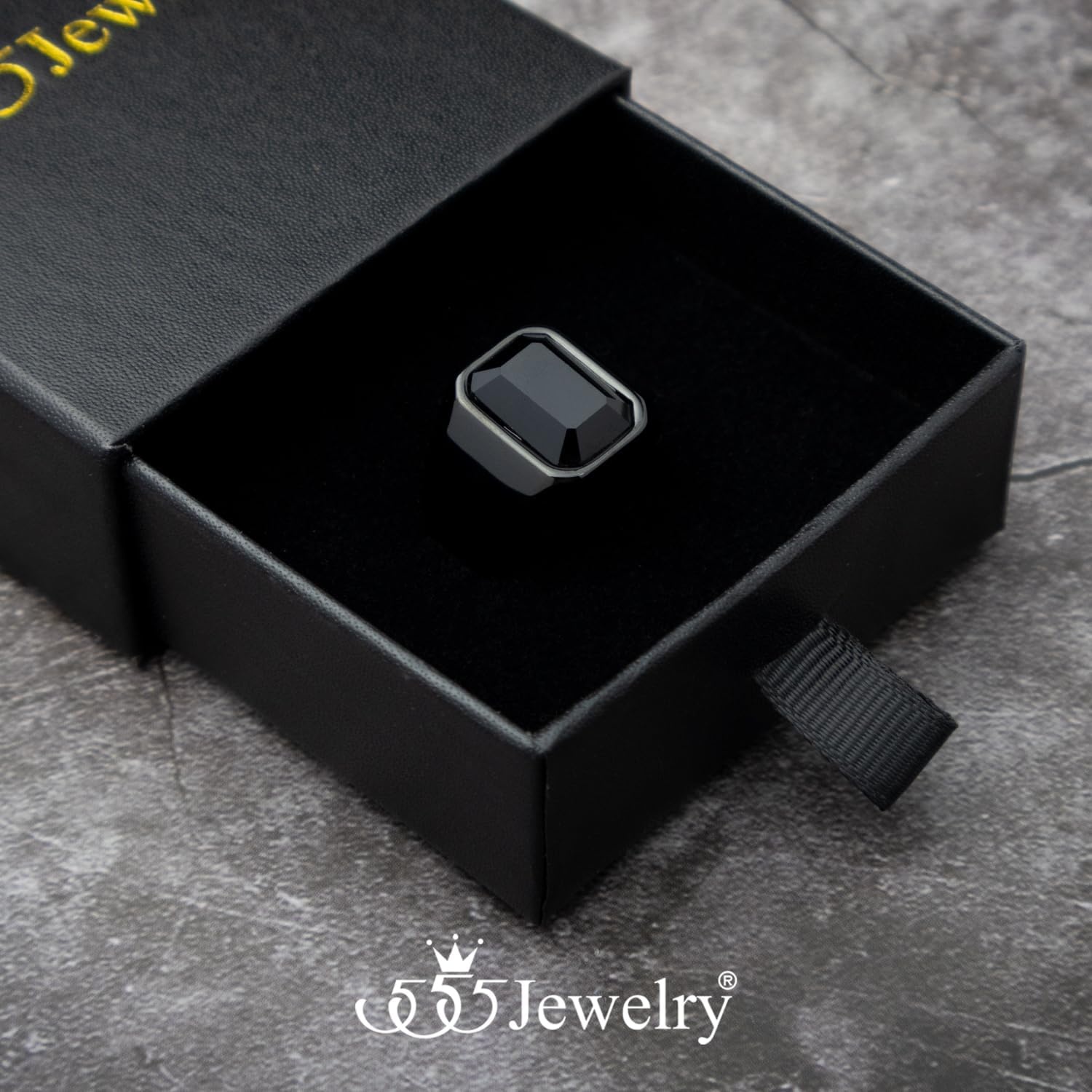 image:image555Jewelry Stainless Steel High Polish Plain Oval Black Onyx Signet Ring for MenBlack Black CZ