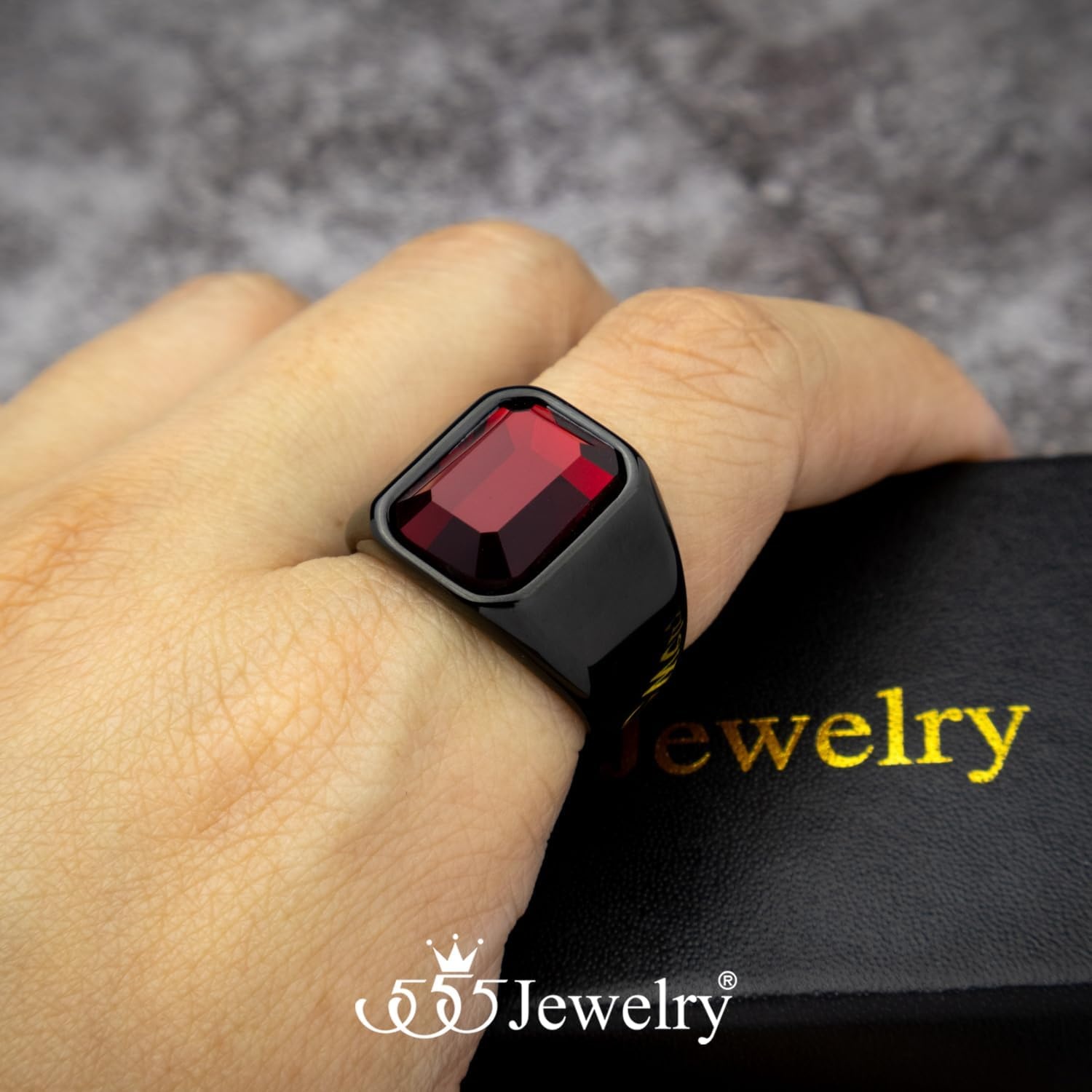 image:image555Jewelry Stainless Steel High Polish Plain Oval Black Onyx Signet Ring for MenBlack Red CZ