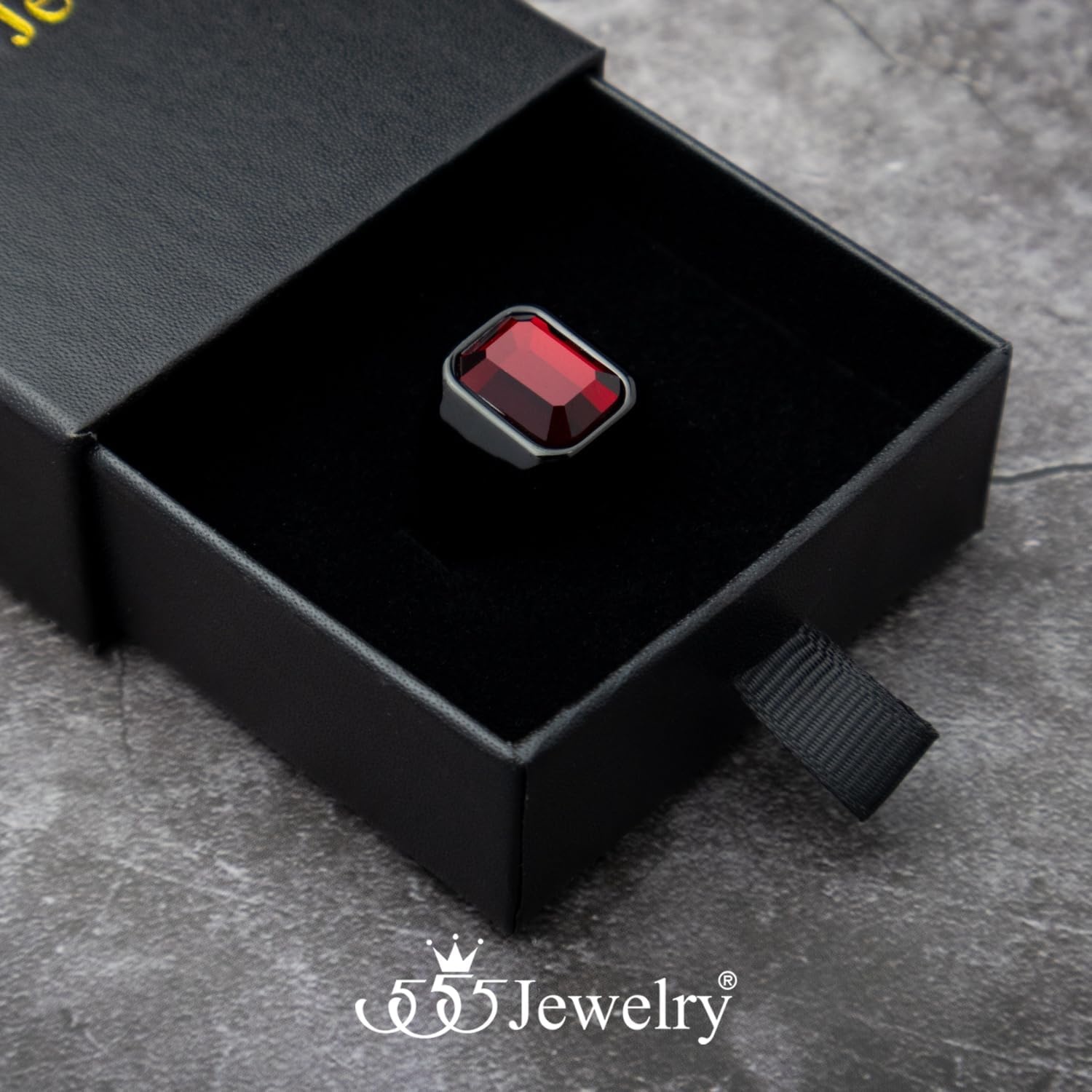 image:image555Jewelry Stainless Steel High Polish Plain Oval Black Onyx Signet Ring for MenBlack Red CZ