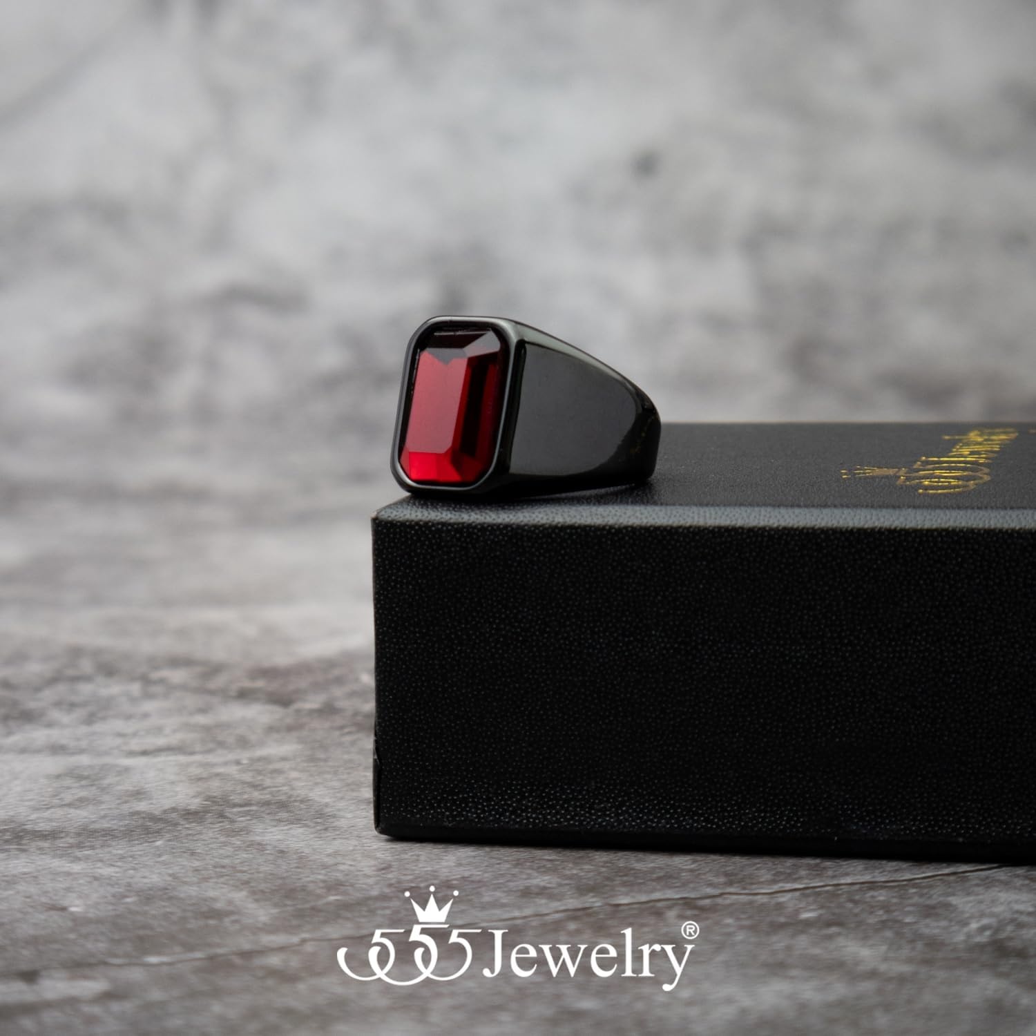 image:image555Jewelry Stainless Steel High Polish Plain Oval Black Onyx Signet Ring for MenBlack Red CZ