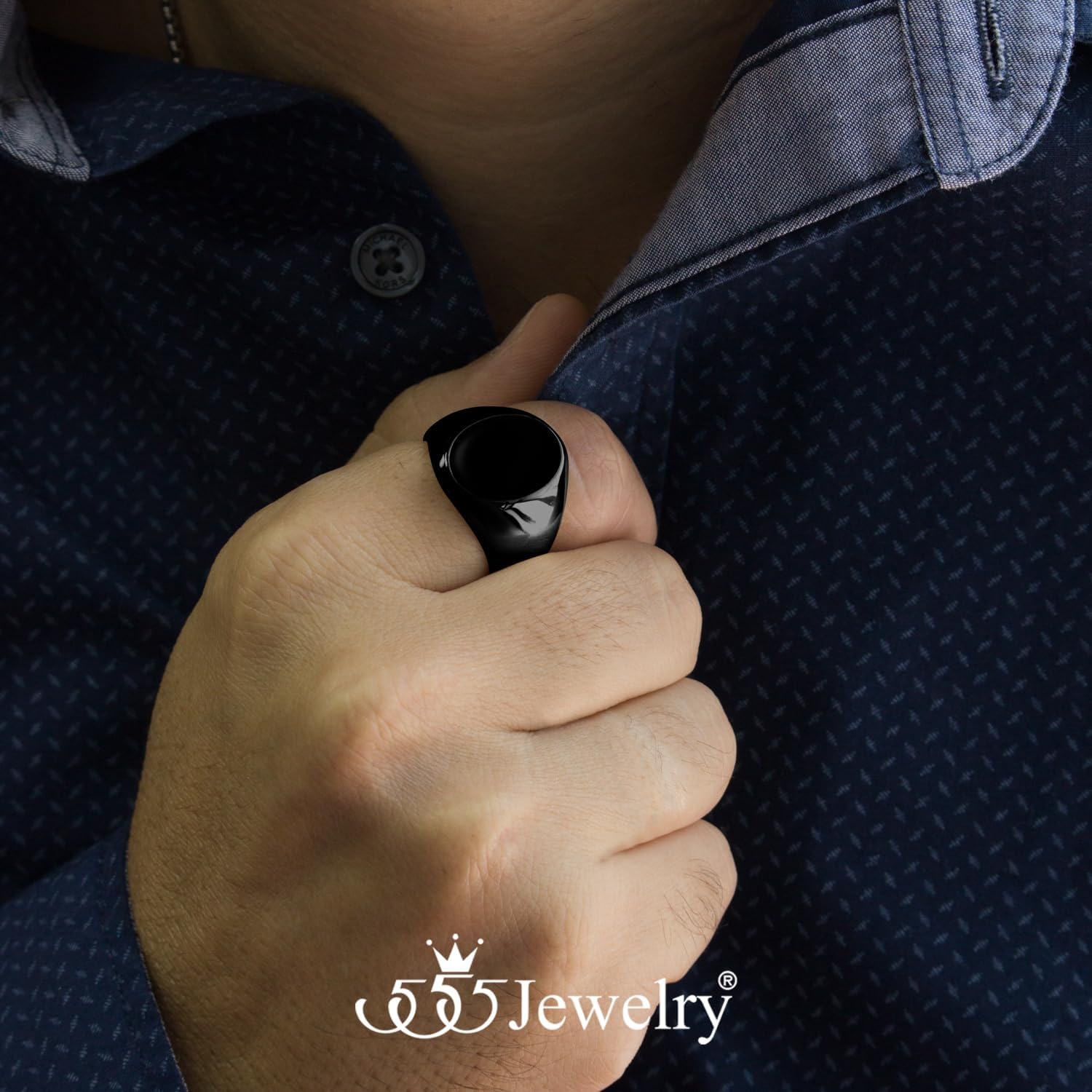 image:image555Jewelry Stainless Steel High Polish Plain Oval Black Onyx Signet Ring for MenBlack