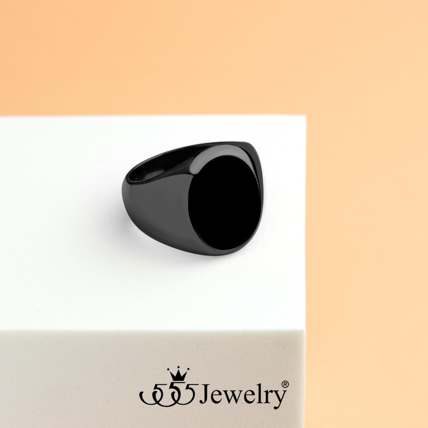 image:image555Jewelry Stainless Steel High Polish Plain Oval Black Onyx Signet Ring for MenBlack