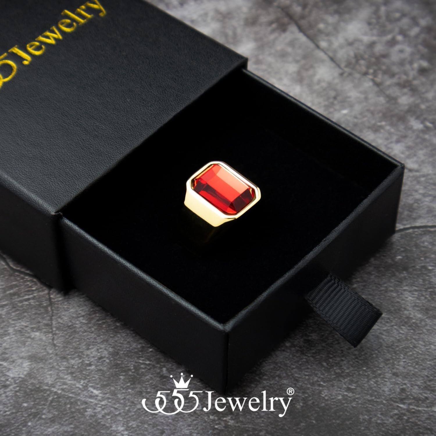 image:image555Jewelry Stainless Steel High Polish Plain Oval Black Onyx Signet Ring for MenGold Red CZ
