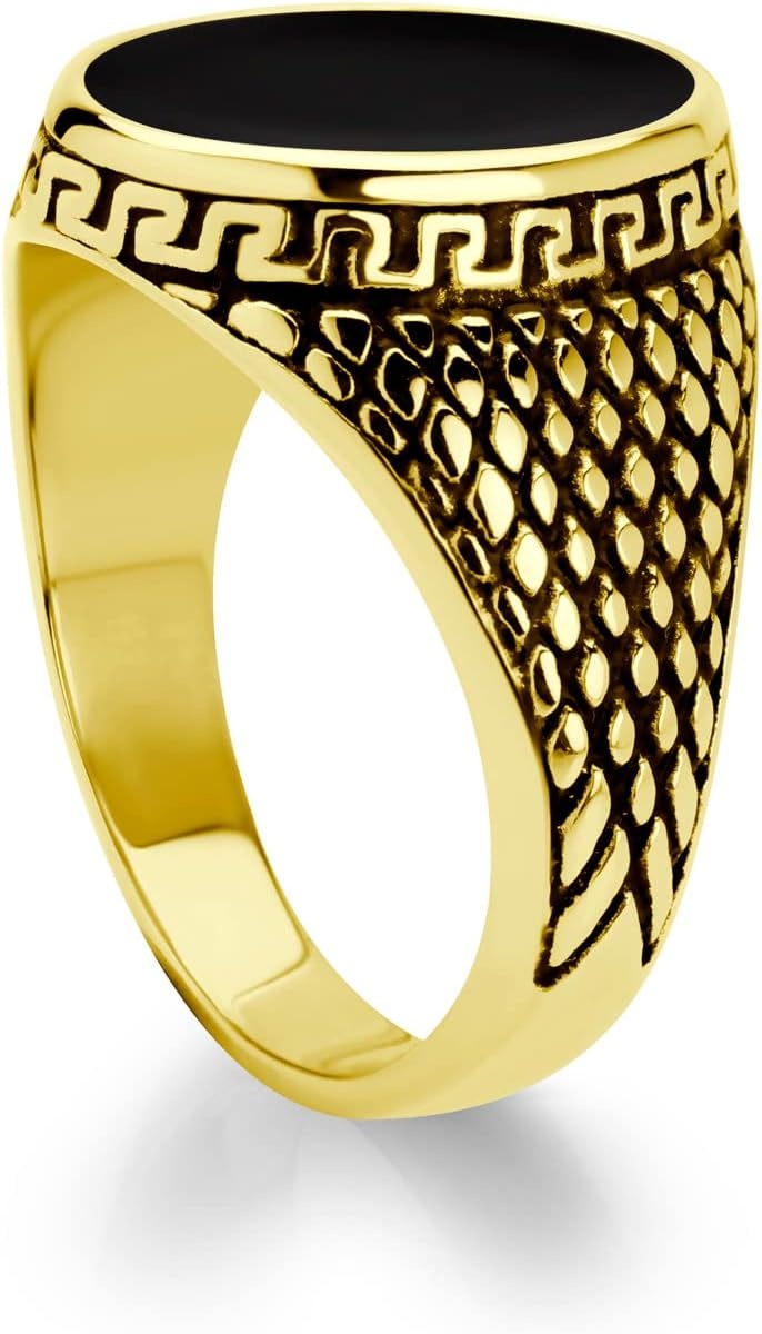 image:image555Jewelry Stainless Steel High Polish Plain Oval Black Onyx Signet Ring for MenGold Vintage