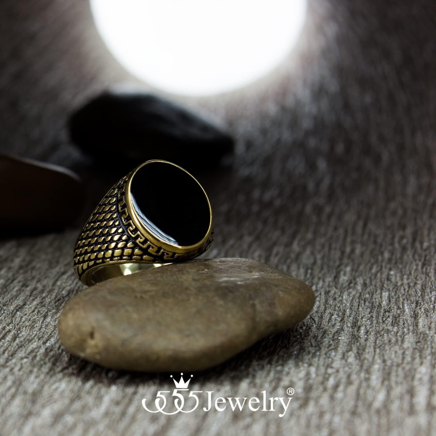 image:image555Jewelry Stainless Steel High Polish Plain Oval Black Onyx Signet Ring for MenGold Vintage