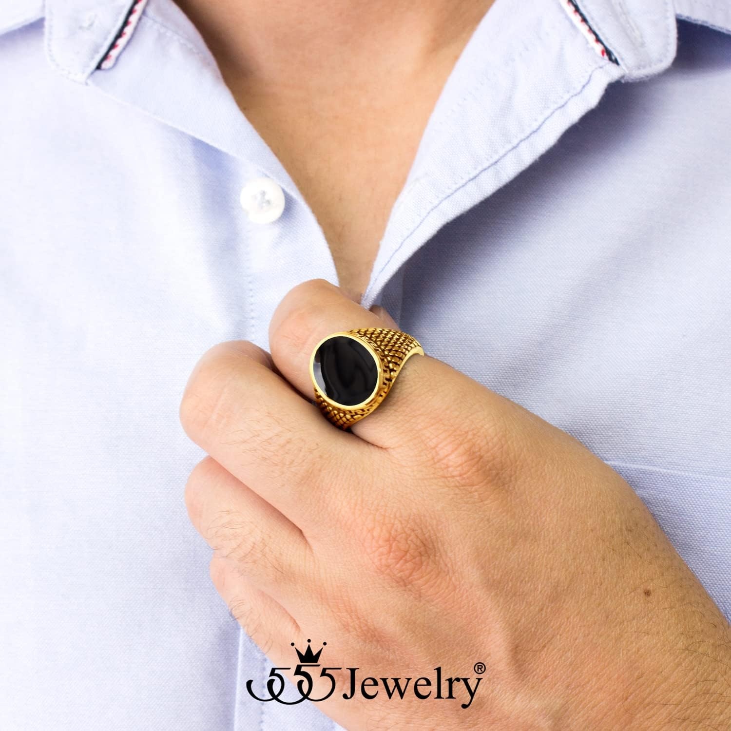 image:image555Jewelry Stainless Steel High Polish Plain Oval Black Onyx Signet Ring for MenGold Vintage