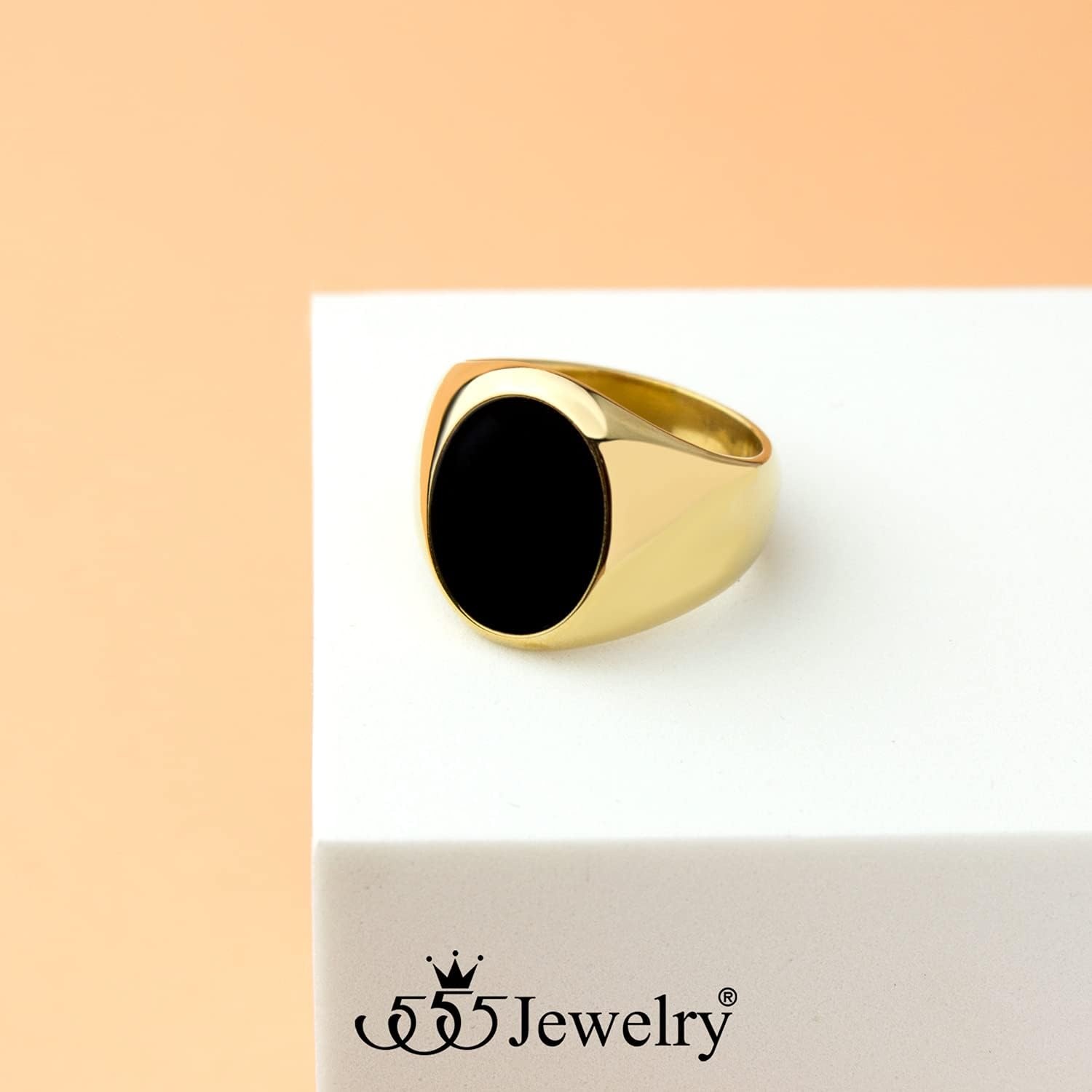 image:image555Jewelry Stainless Steel High Polish Plain Oval Black Onyx Signet Ring for MenGold