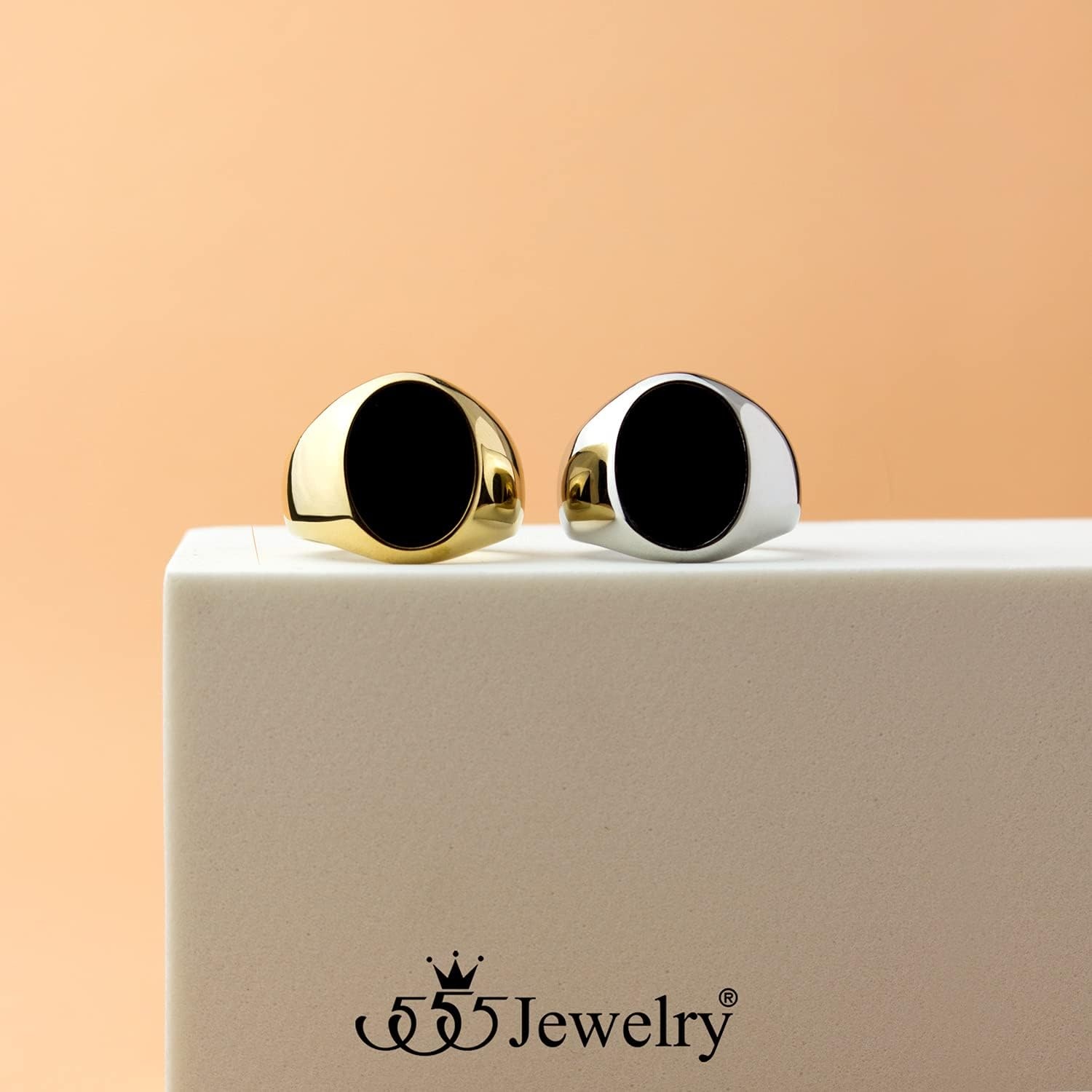 image:image555Jewelry Stainless Steel High Polish Plain Oval Black Onyx Signet Ring for MenGold