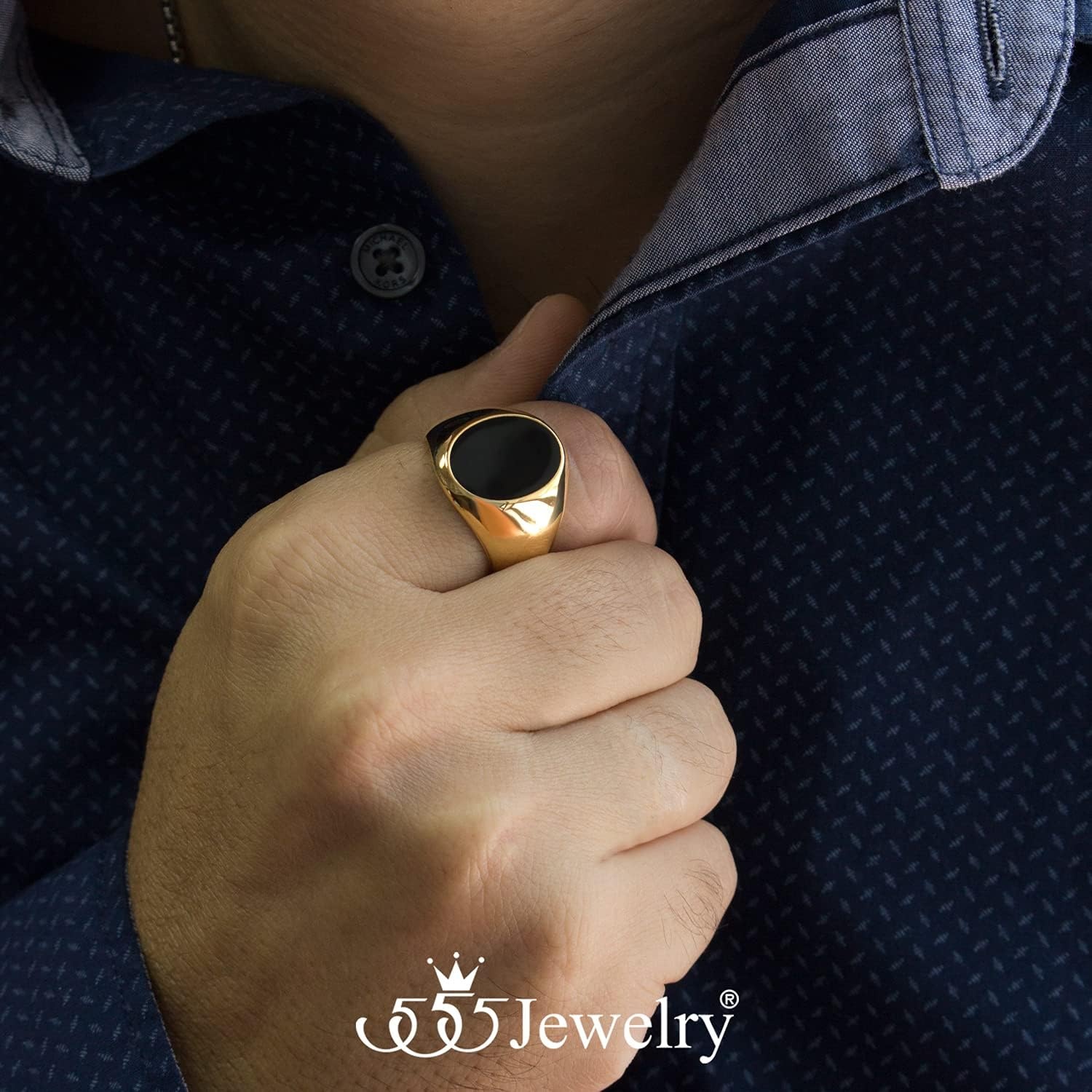 image:image555Jewelry Stainless Steel High Polish Plain Oval Black Onyx Signet Ring for MenGold