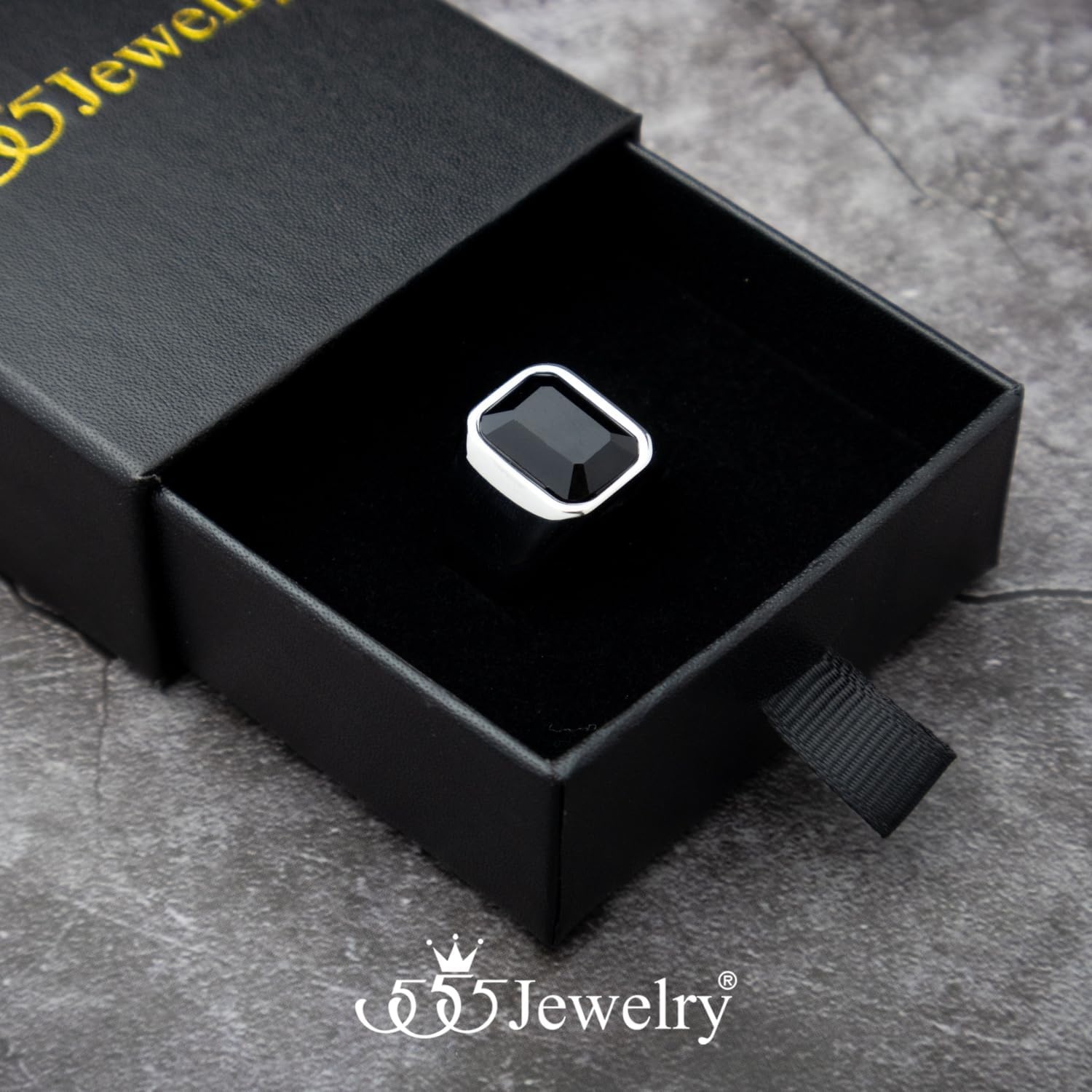 image:image555Jewelry Stainless Steel High Polish Plain Oval Black Onyx Signet Ring for MenSilver Black CZ
