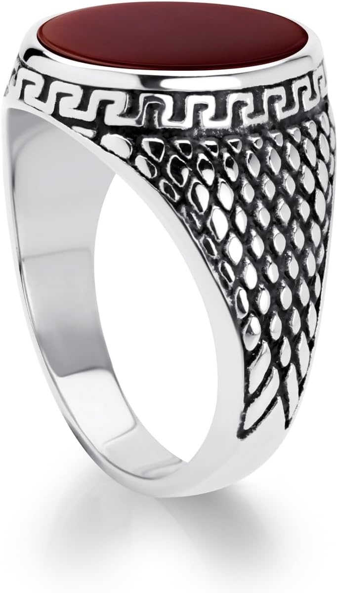 image:image555Jewelry Stainless Steel High Polish Plain Oval Black Onyx Signet Ring for MenSilver Jasper