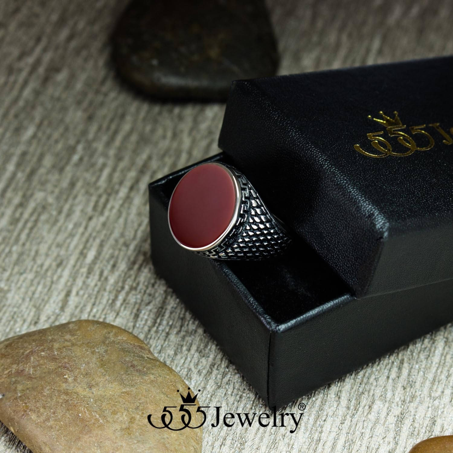 image:image555Jewelry Stainless Steel High Polish Plain Oval Black Onyx Signet Ring for MenSilver Jasper